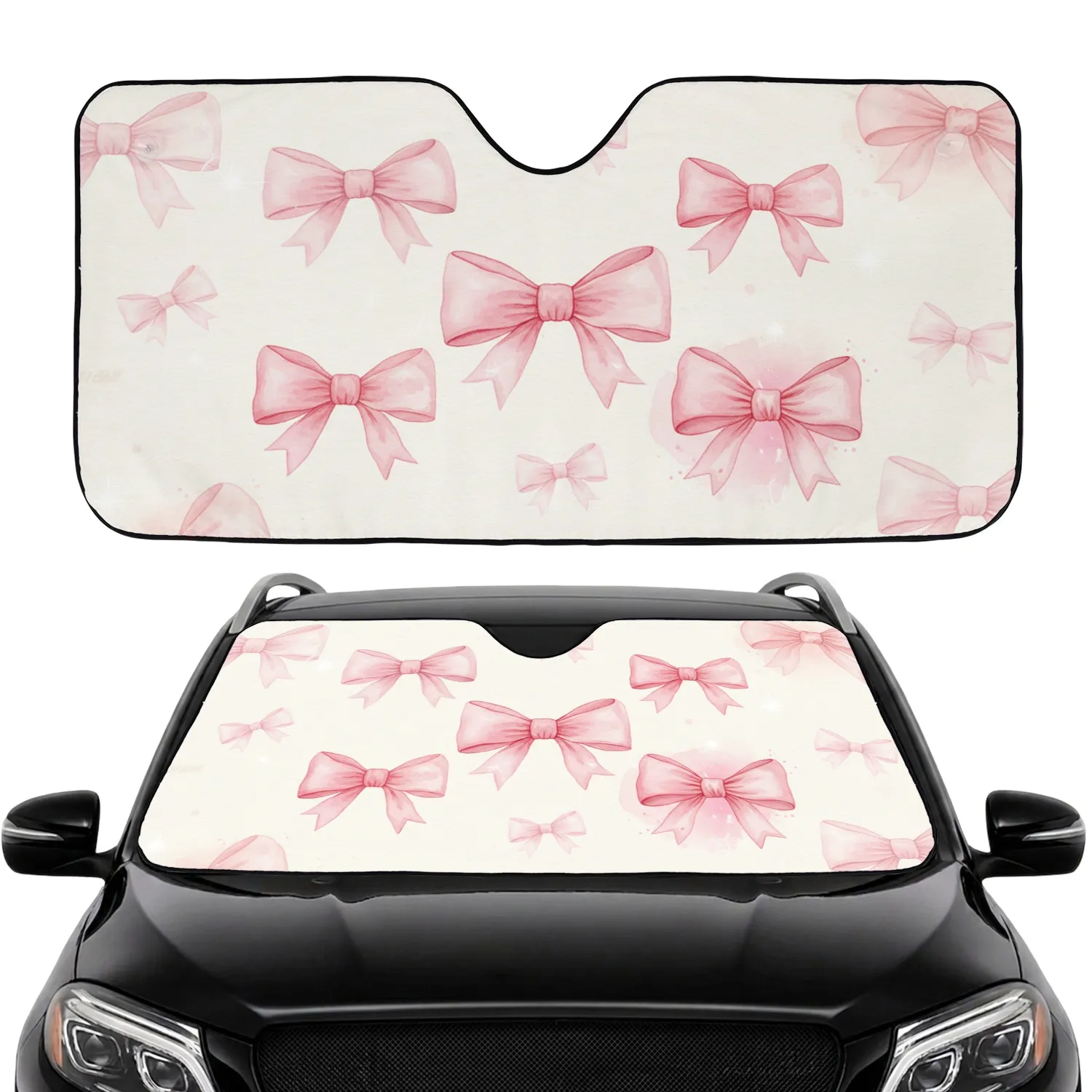 Full Canvas Pink Watercolor Bows with Diffused Light - Car Decor Gift for Women Car Sunshade - 1