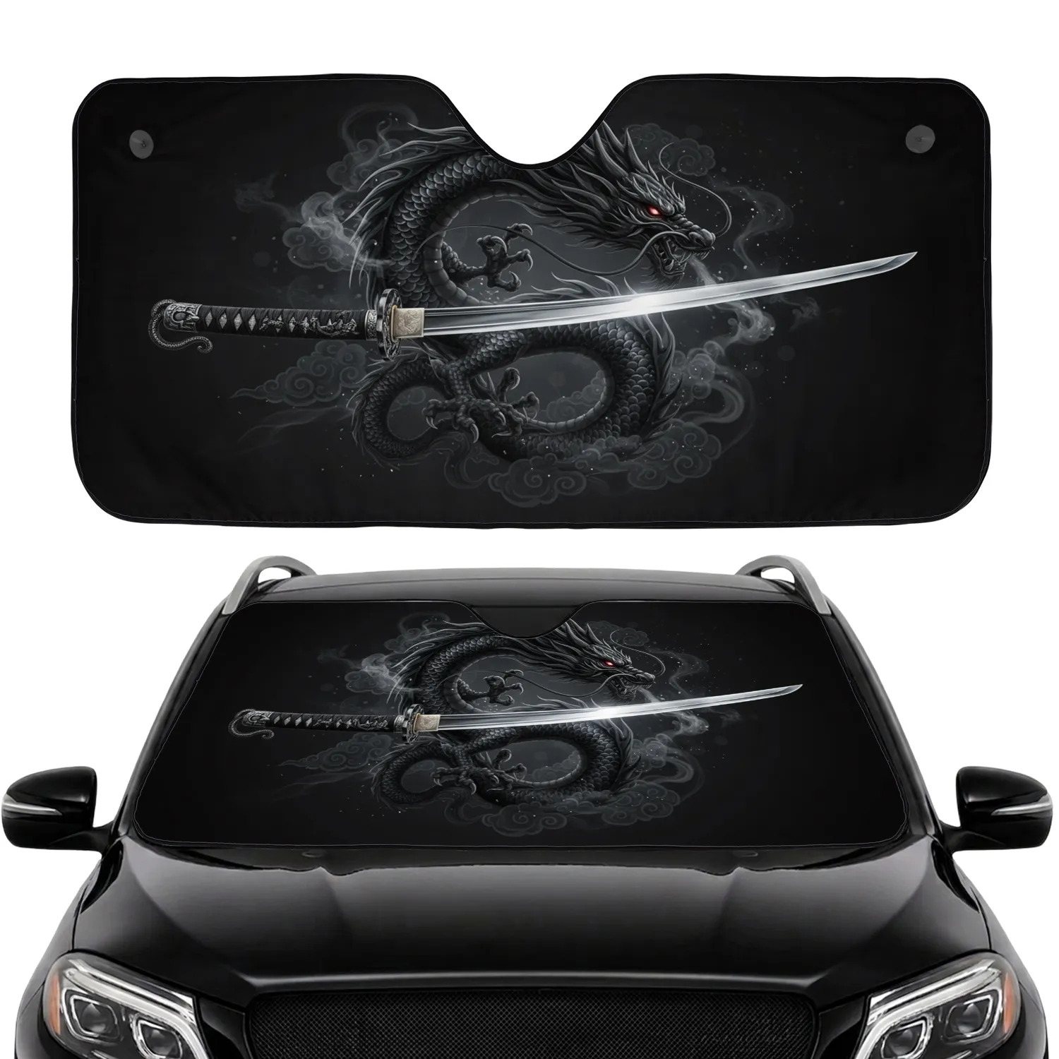 Japanese Katana Long Sword Wrapped by Majestic Asian Dragon - Fantasy Lover Car Accessory Gift Car Sunshade - 1