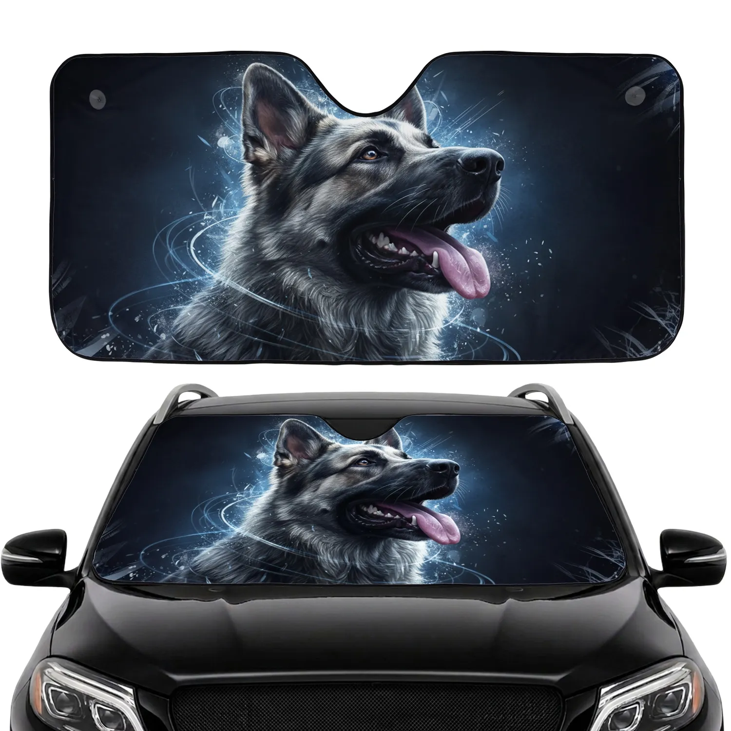 Majestic German Shepherd Dog Head - Expressive Dynamic Wildlife Lover Car Accessory Gift Car Sunshade - 1