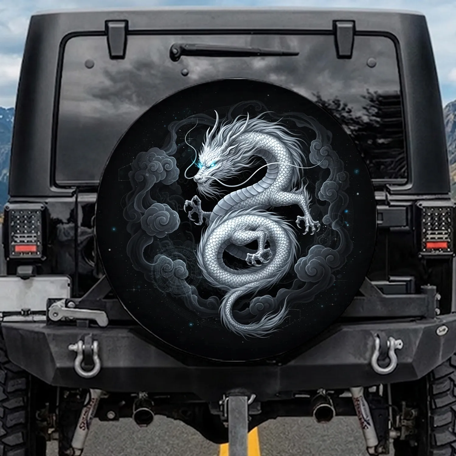 Majestic Eastern Dragon Celestial Cosmic - Automotive Decor Gift for Dragon Lover Spare Tire Cover - 1