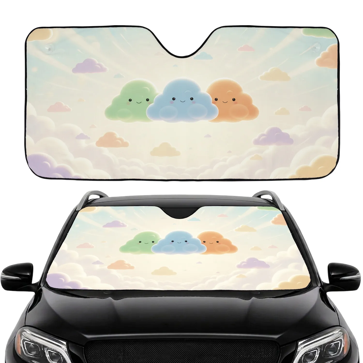 Friendly Cloud Faces Sky - Travel Essentials Gift for Kids Car Sunshade - 1