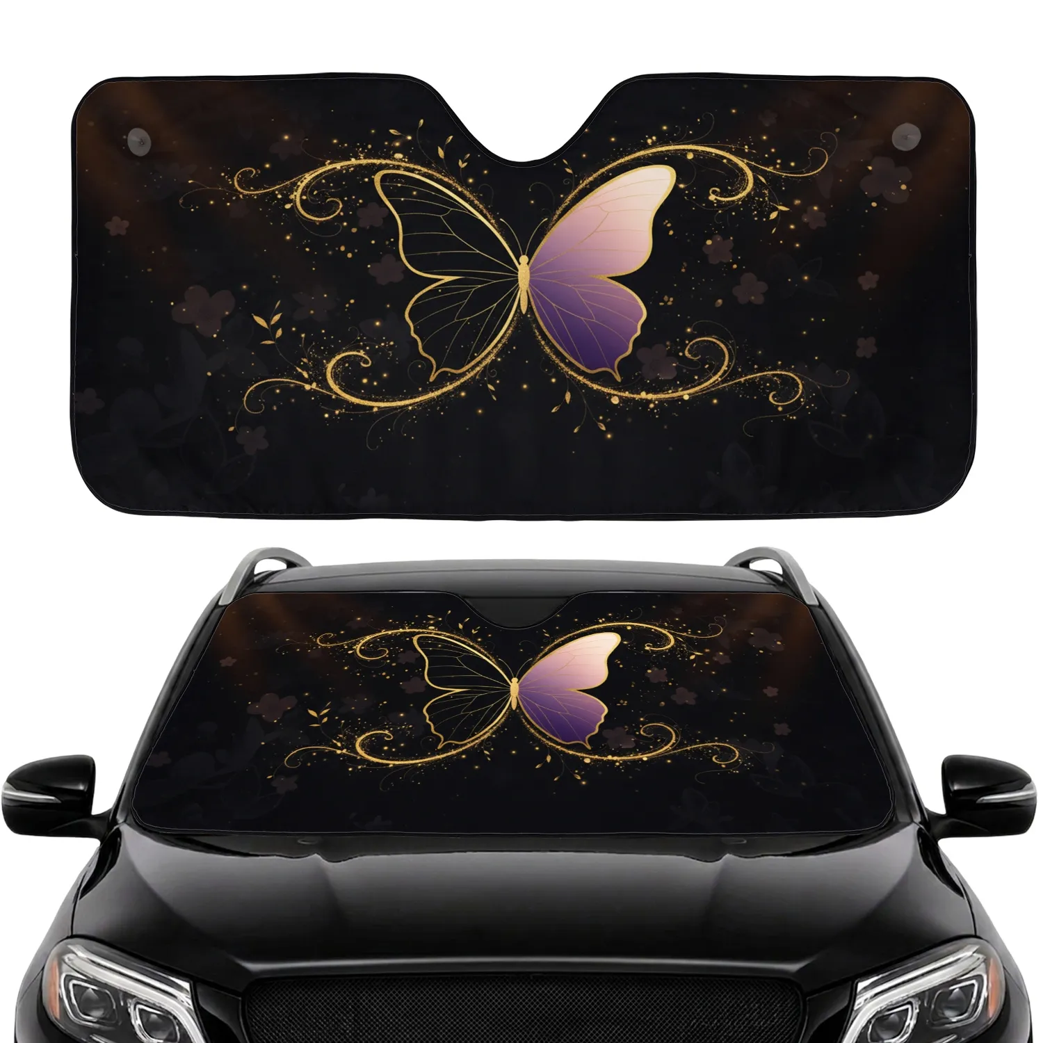 Majestic Golden Swirl Butterfly Pink Violet - Car Decor Gift for Butterfly Lovers Car Sunshade - 1