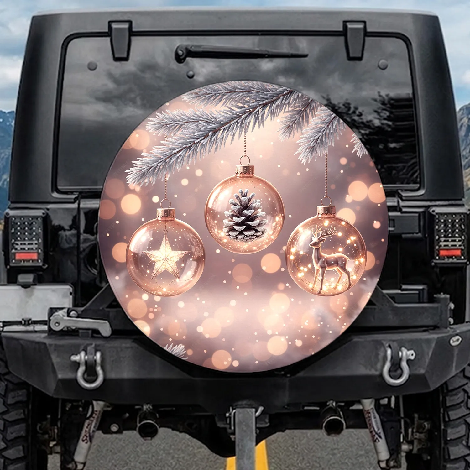 Rose Gold Deer Star Pinecone Christmas Ornaments - Festive Car Holiday Gift Spare Tire Cover - 1