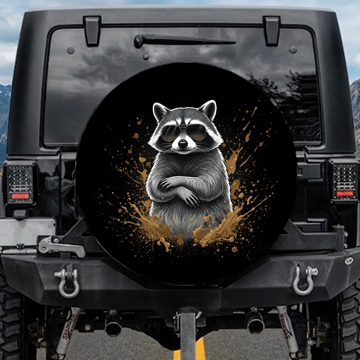 Cool Aviator Sunglasses Raccoon Mud & Dirt Splatter - Off-Road Adventure Gift Spare Tire Cover - 1