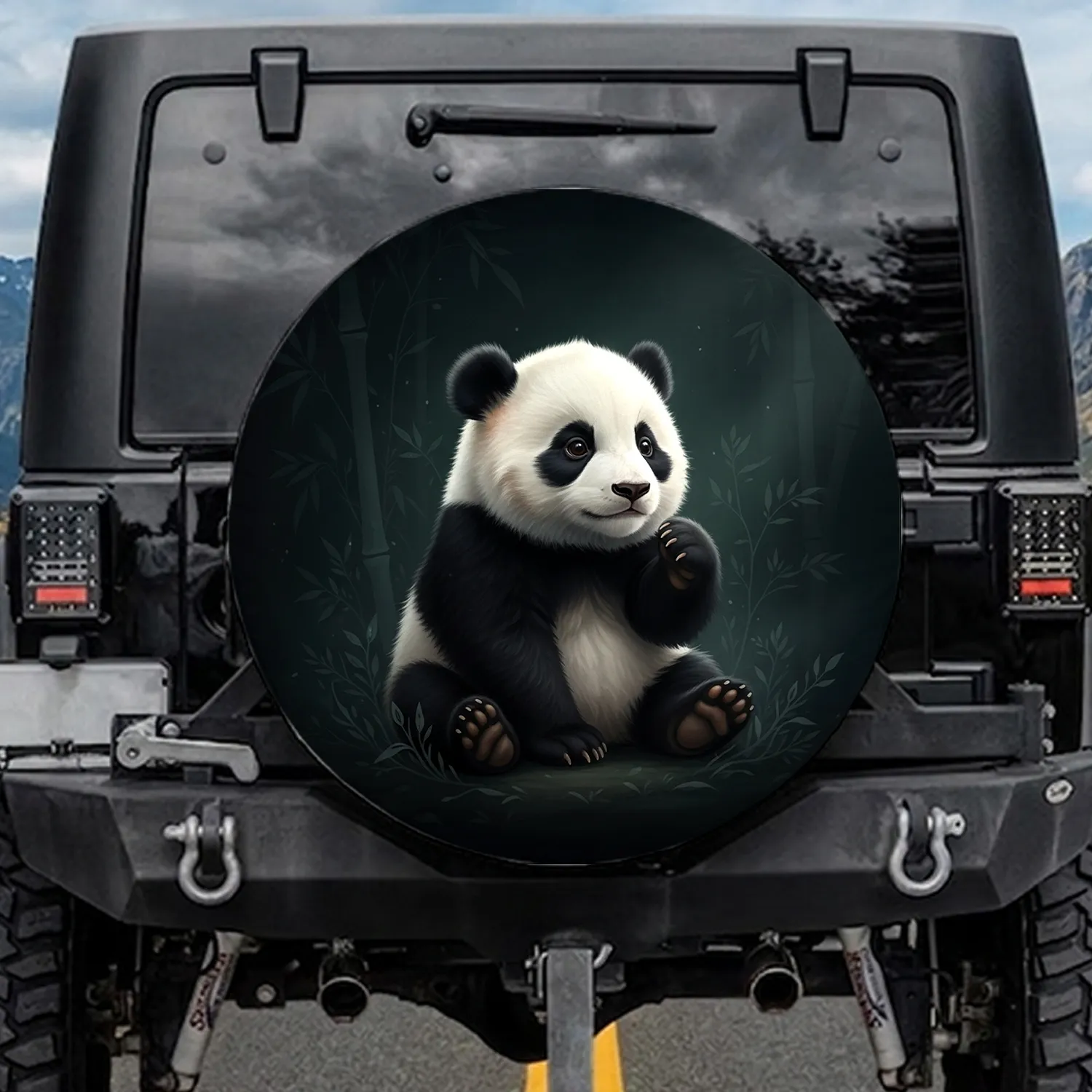 Thoughtful Baby Panda Forest Scene - Wildlife Lover Gift Spare Tire Cover - 1