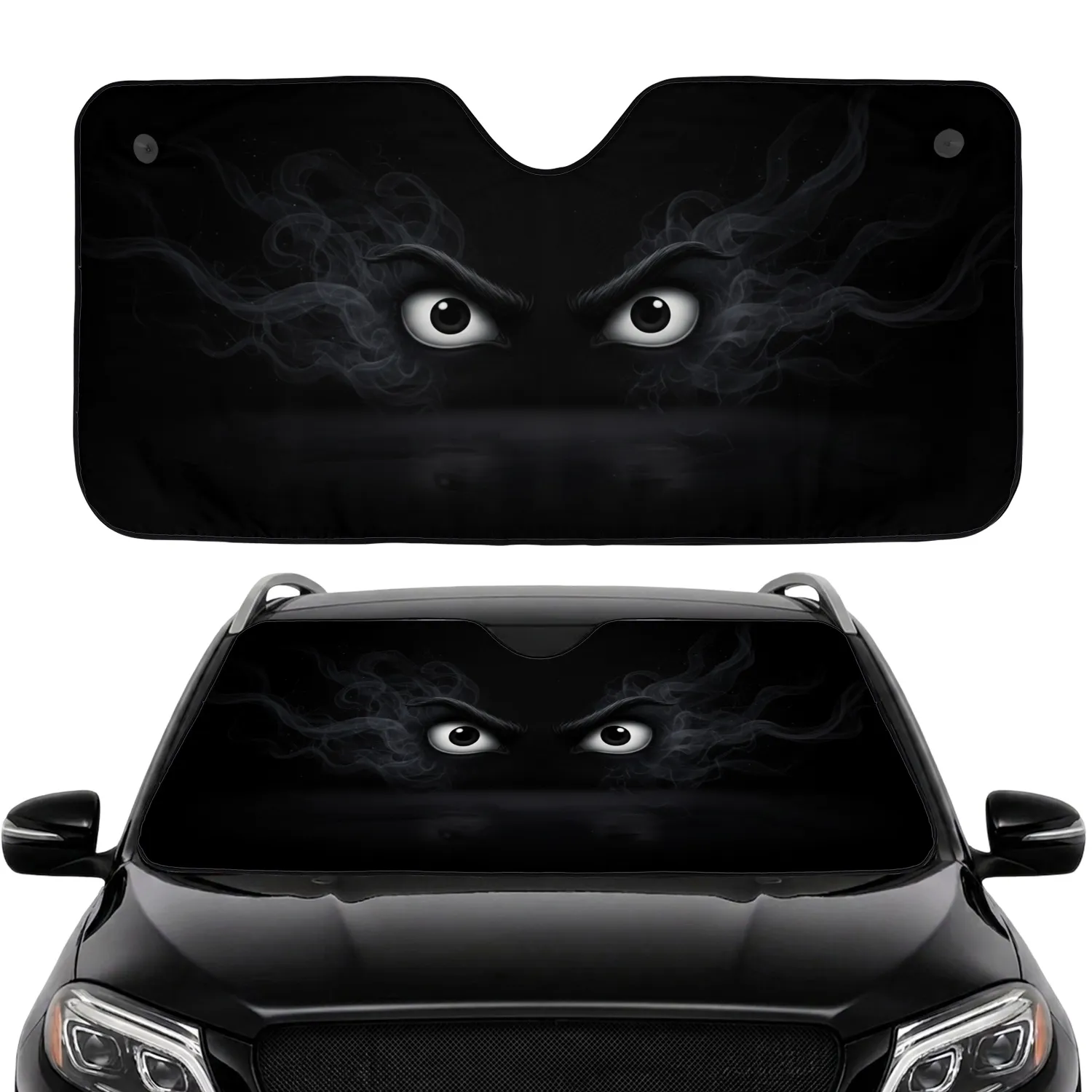 Intense Eerie Scowling Eyes Dark Smoke Mist - Mysterious Auto Gift Car Sunshade - 1