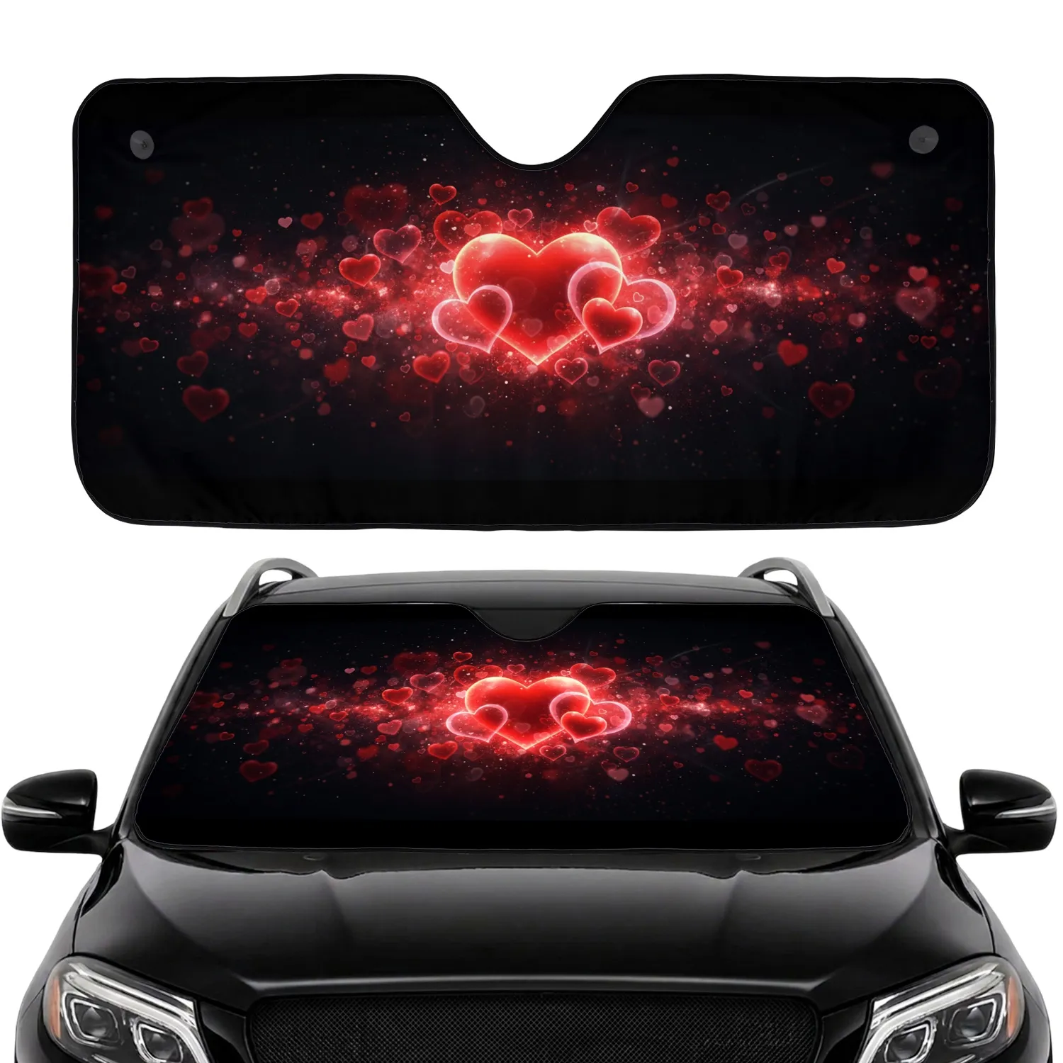 Vibrant Glowing Red Pink Hearts Bokeh Light Dust Cosmic Background - Vehicle Gift Car Sunshade - 1
