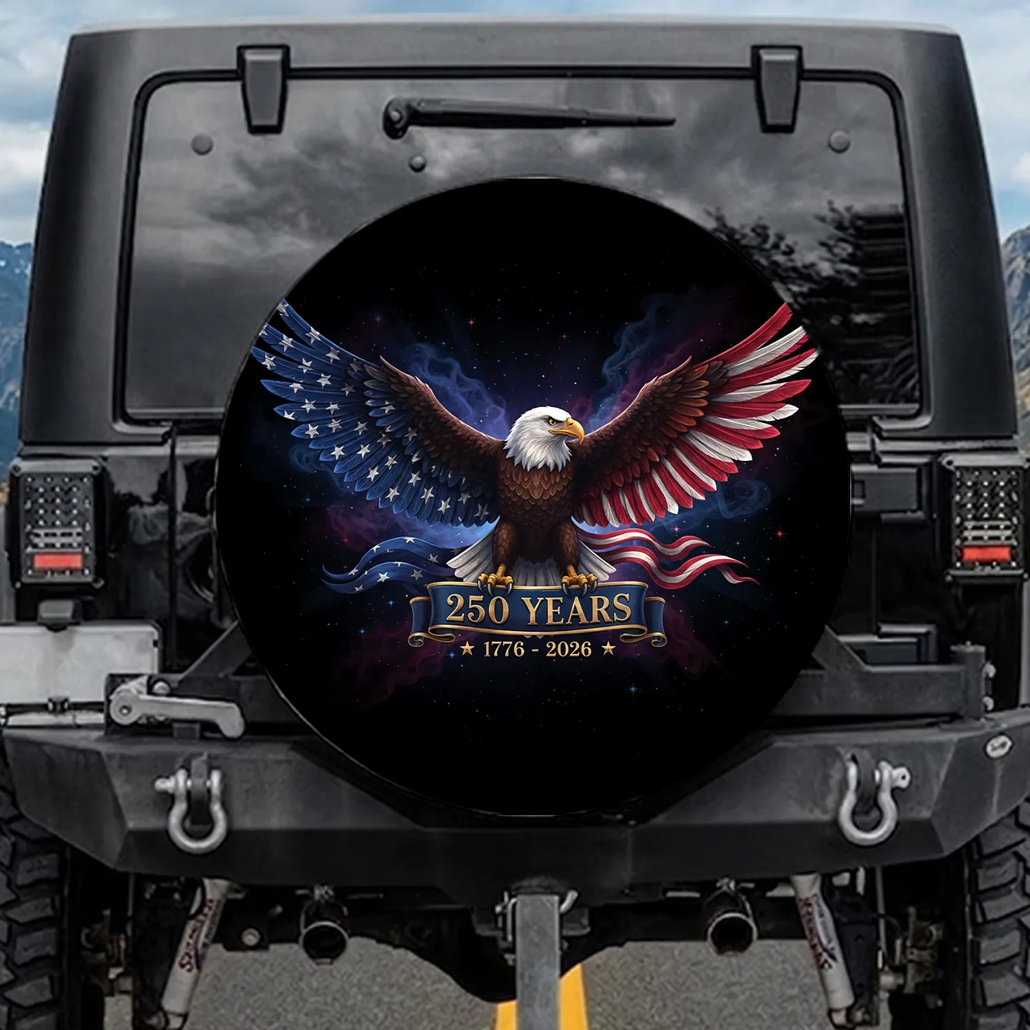 Bald Eagle American Flag 1776-2026 - USA 250th Anniversary Independence Day Gift for Dad Spare Tire Cover - 1