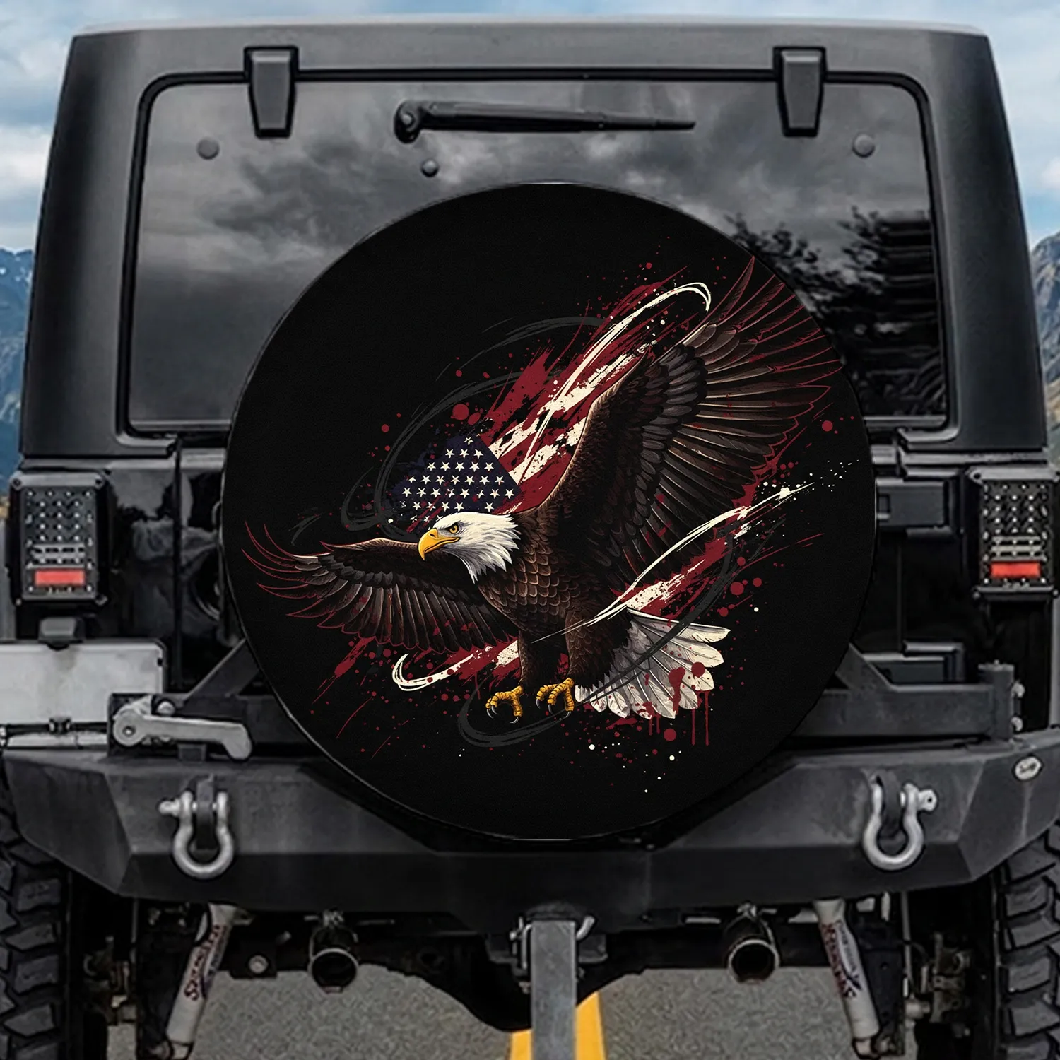 Bald Eagle Distressed American Flag Patriotic Heritage Gift for Veterans Spare Tire Cover - 1