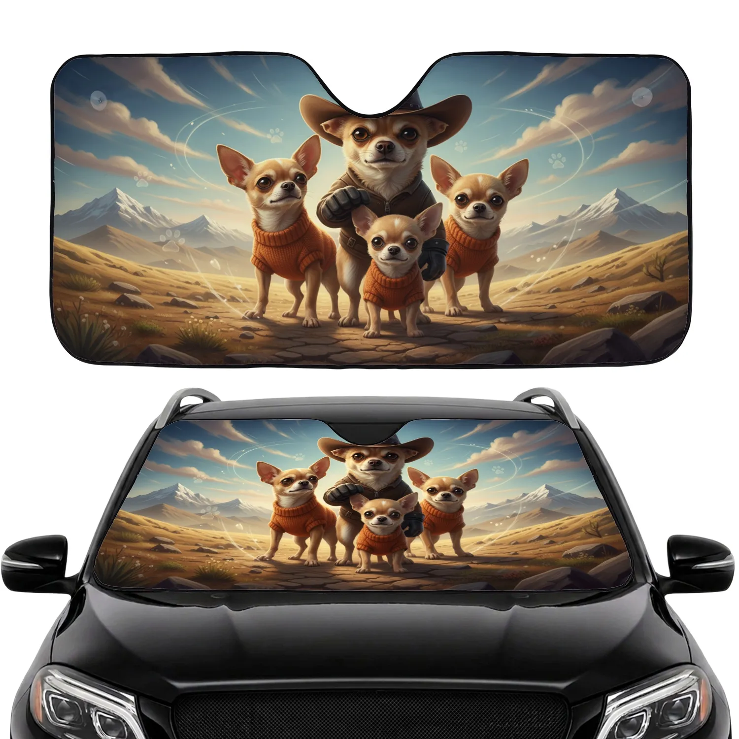 Chihuahua Cowboy Hat Road Trip Adventure Dog Lover Gift Car Sunshade - 1
