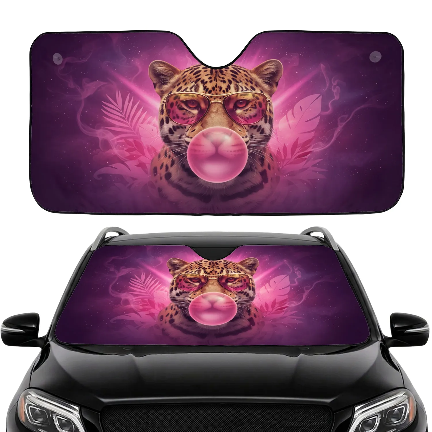 Jaguar Head Pink Lens Sunglasses Bubblegum Pink Purple Mist Jungle - Wildlife Lover Gift Car Sunshade - 1