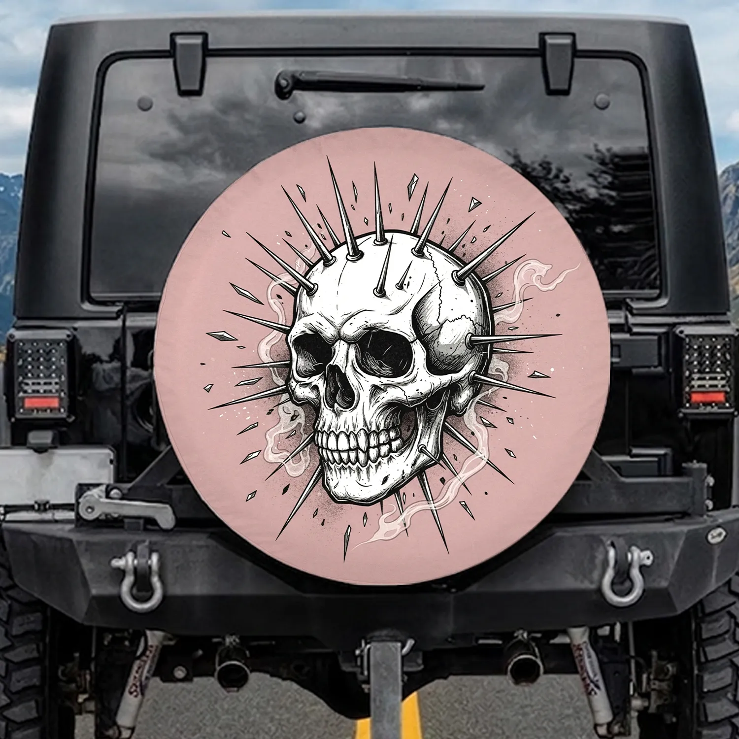 Skull Spikes Shattered Geometric Punk Rock Vehicle Decor - Car Enthusiast Gift Spare Tire Cover - 1