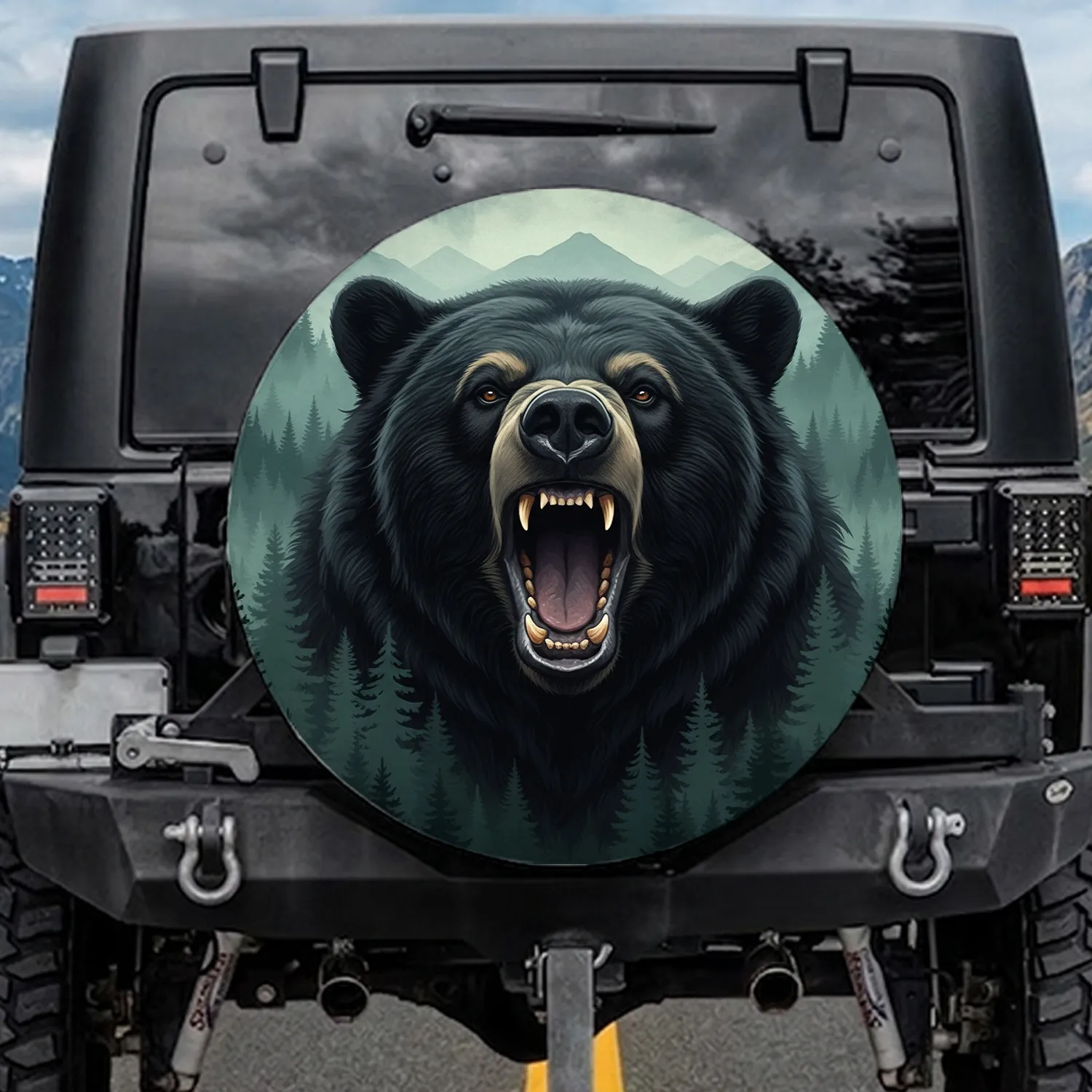 Majestic Black Bear Roaring Forest Mountain - Wildlife Lover Adventure Gift Spare Tire Cover - 1