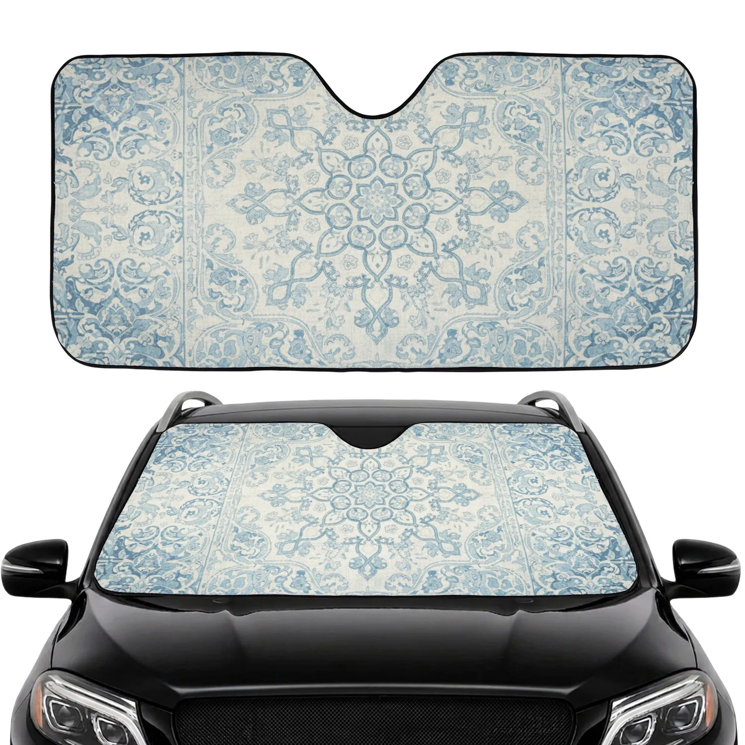 Persian Moorish Medallion Floral Paisley Antique Tapestry Car Sunshade - 1