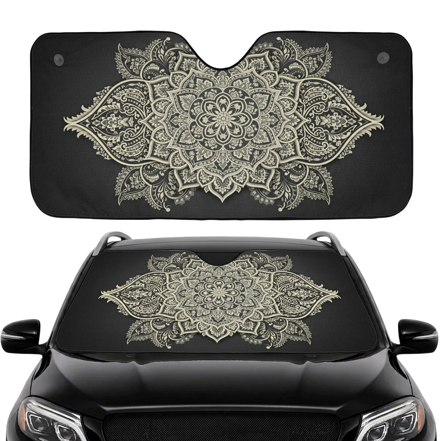 Mandala Medallion Paisley Floral Teardrop Botanical Scrollwork - Boho Lifestyle Gift Car Sunshade - 1