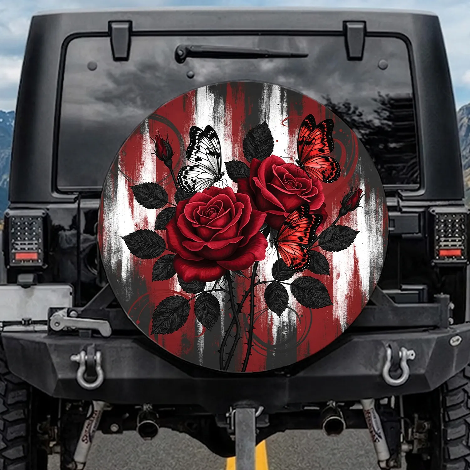 Roses Butterflies Weathered Grunge - Nature Lover Gift Spare Tire Cover - 1