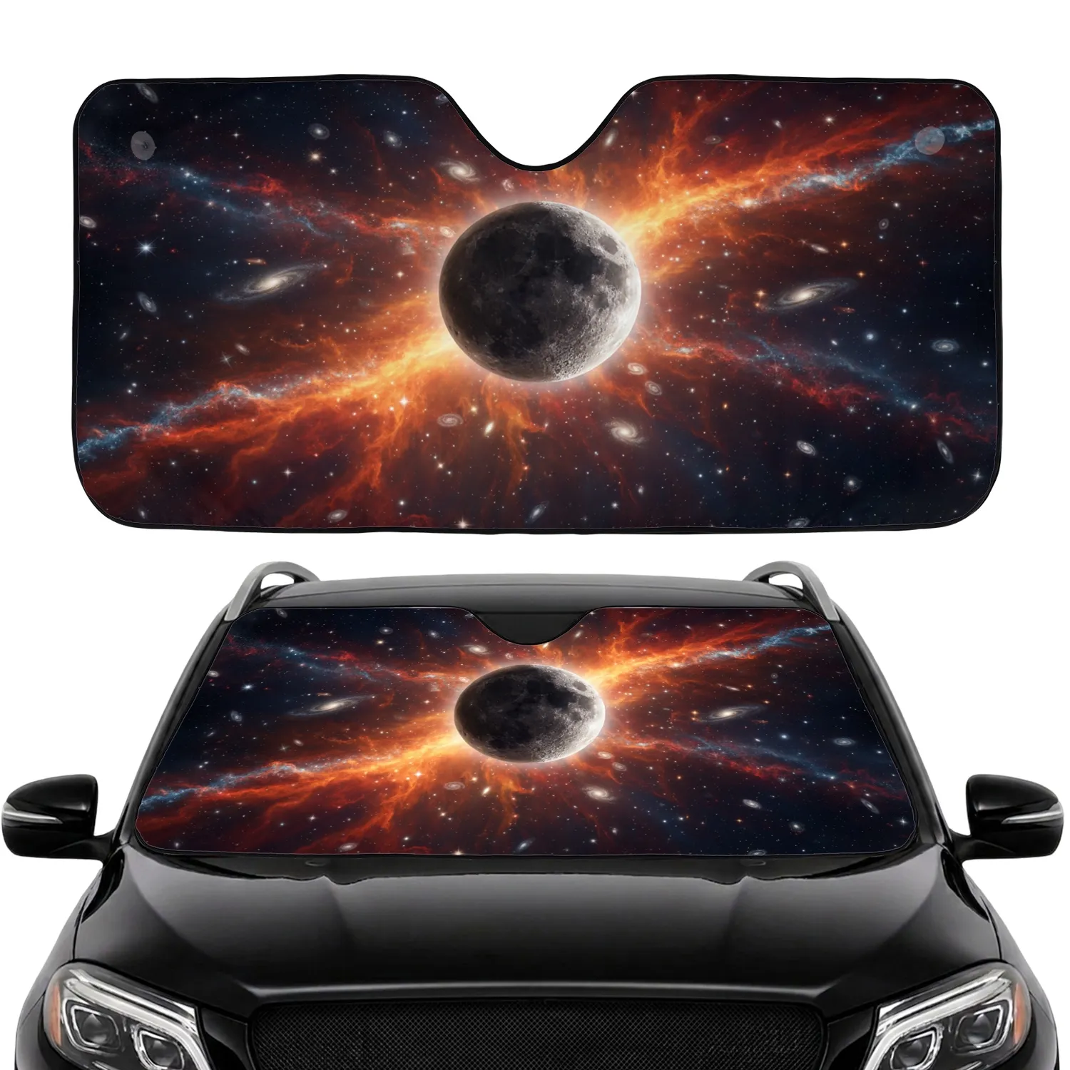 Crescent Moon Craters Nebula Stars Galaxy - Celestial Space Lover Gift Car Sunshade - 1