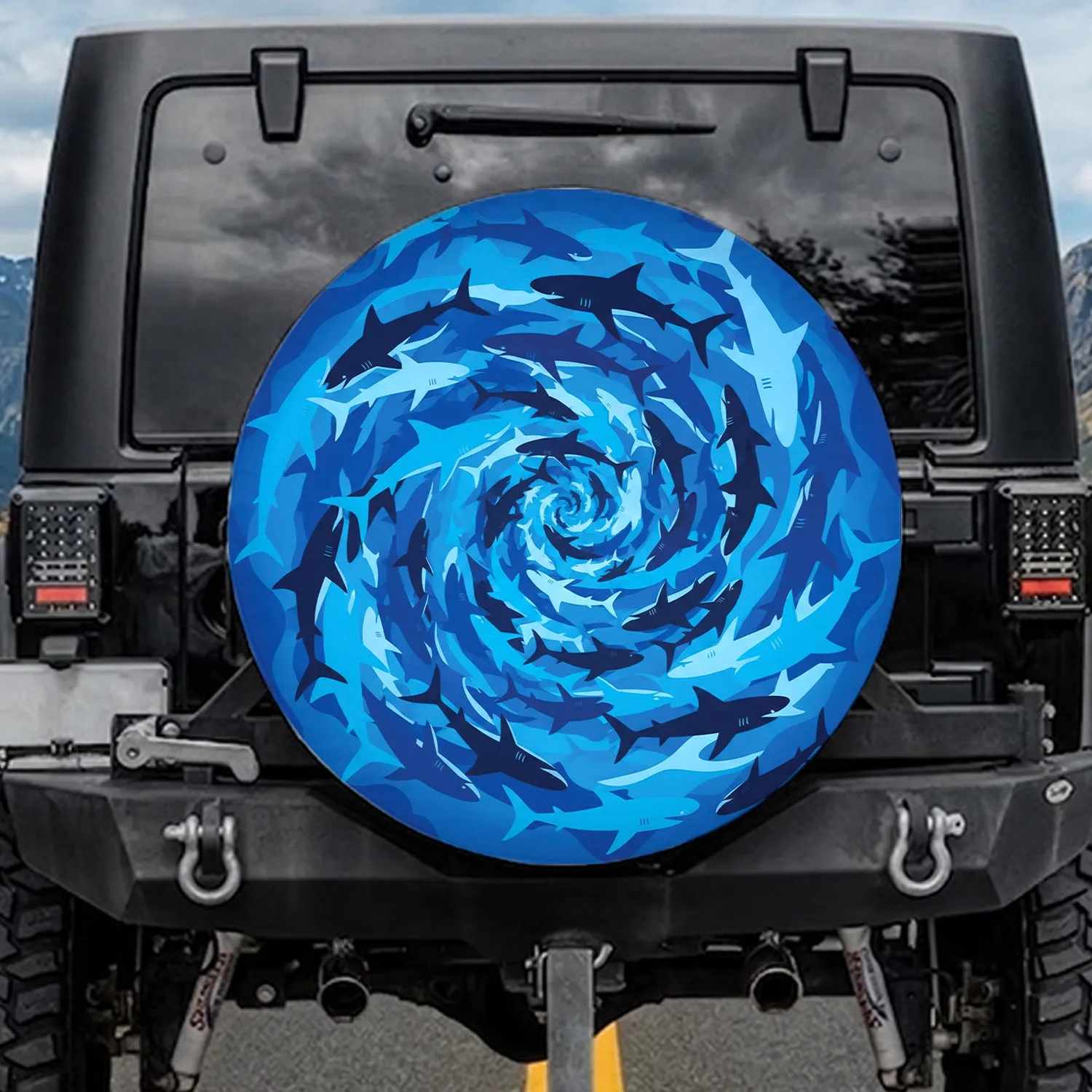 Shark Silhouettes Ocean Camouflage - Marine Life Enthusiast Gift Spare Tire Cover - 1