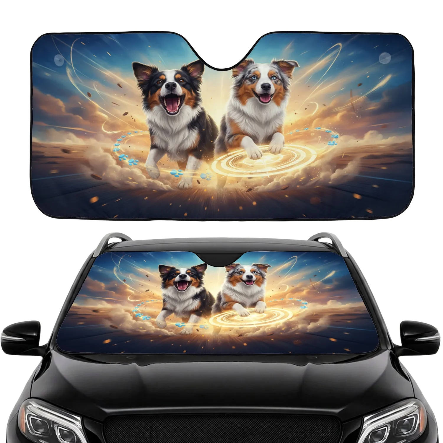 Australian Shepherd Border Collie Dogs Adventure Dog Lover Gift Car Sunshade - 1