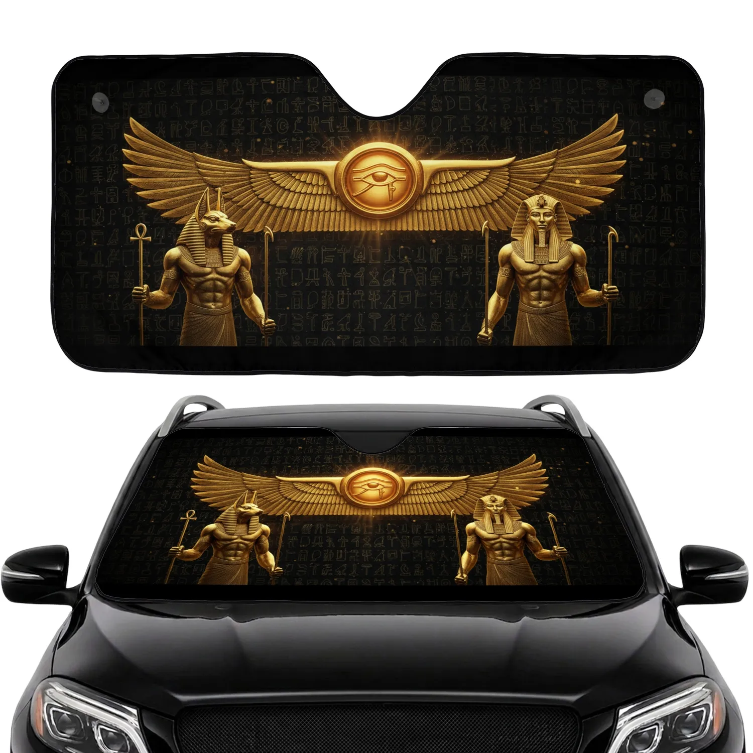 Winged Eye of Ra Eye of Horus Anubis Pharaoh Deity - Ancient Egypt Lover Gift Car Sunshade - 1