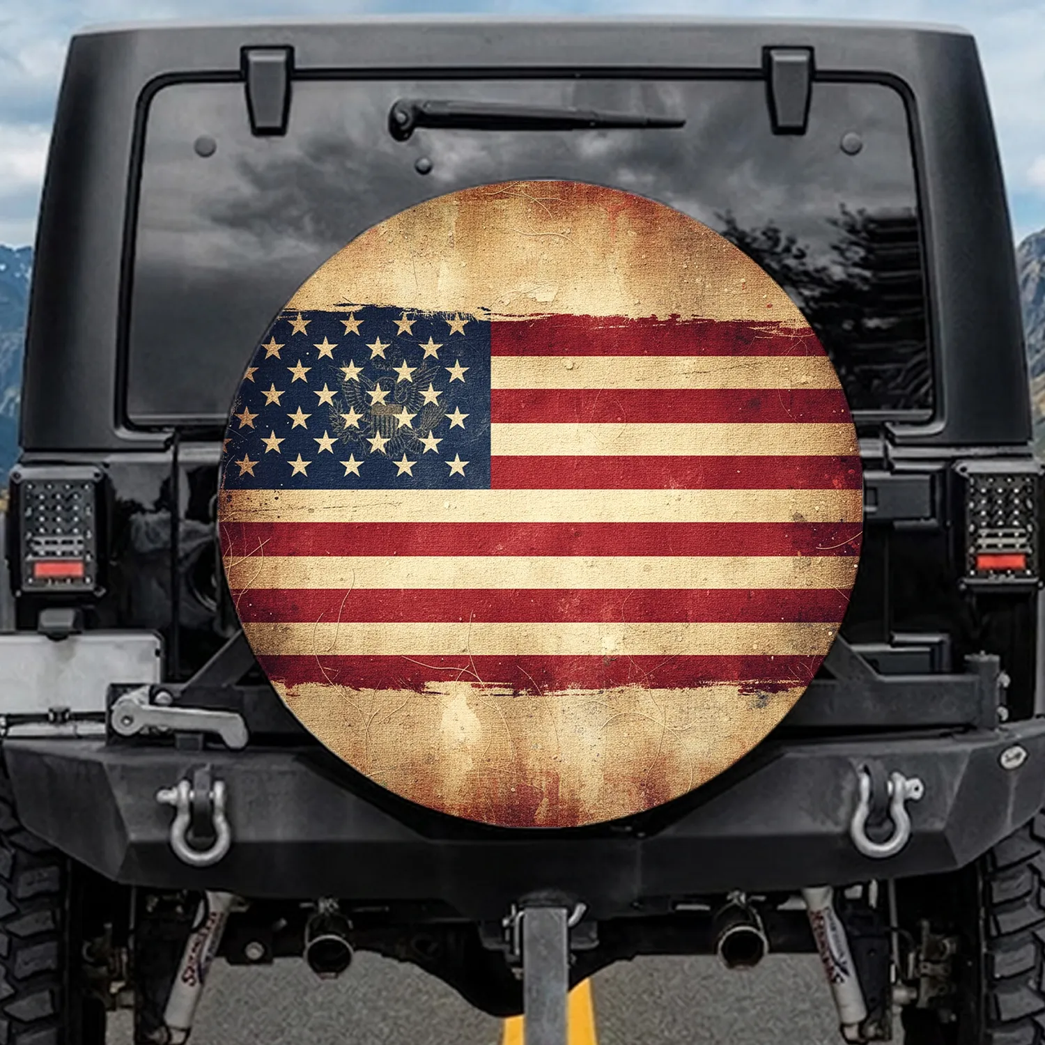 Vintage Distressed American Flag - Patriotic Vehicle Independence Day Gift for Patriots Spare Tire Cover - 1