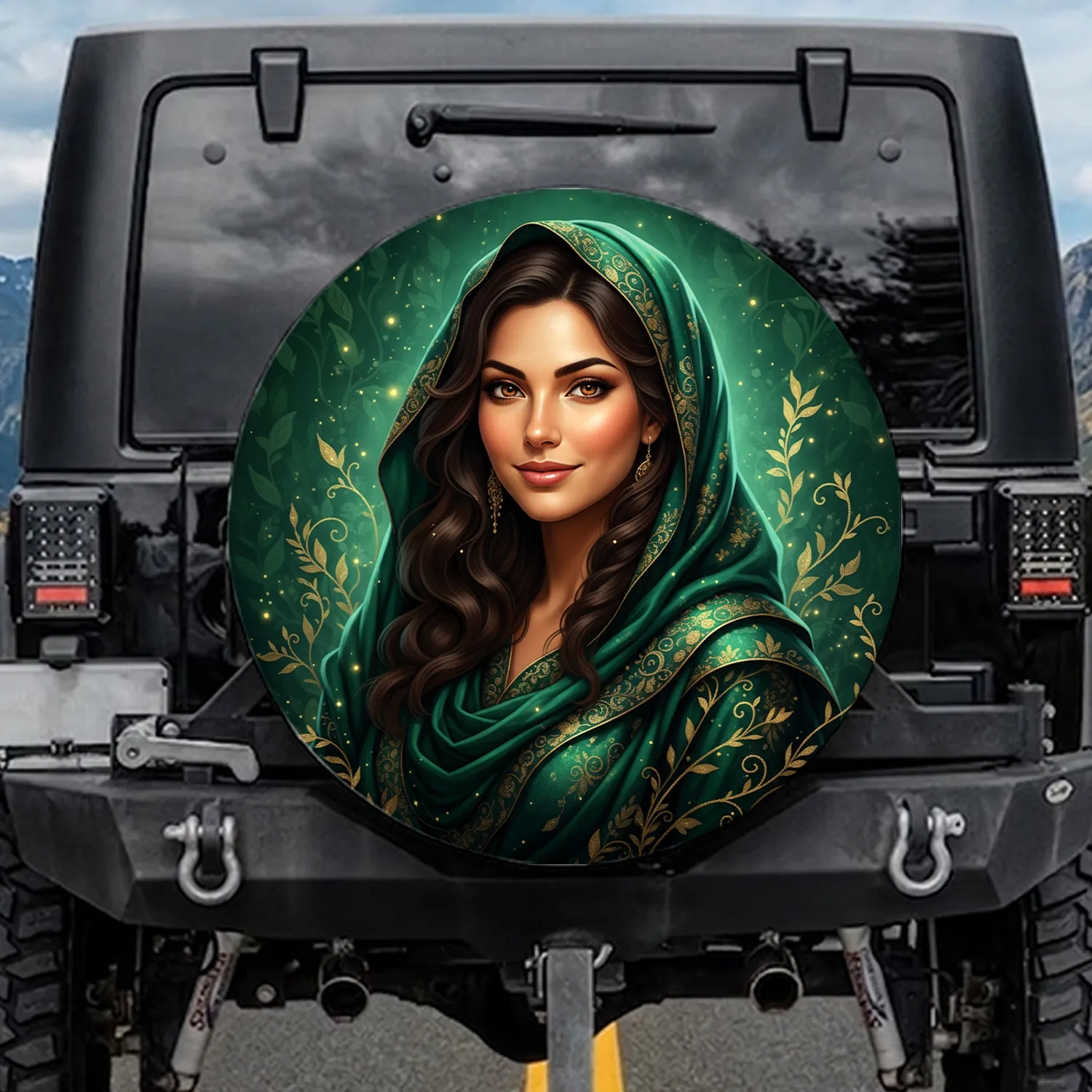 Woman Head Covering Drapes Filigree - Luxury Lifestyle Gift for Her Spare Tire Cover - 1