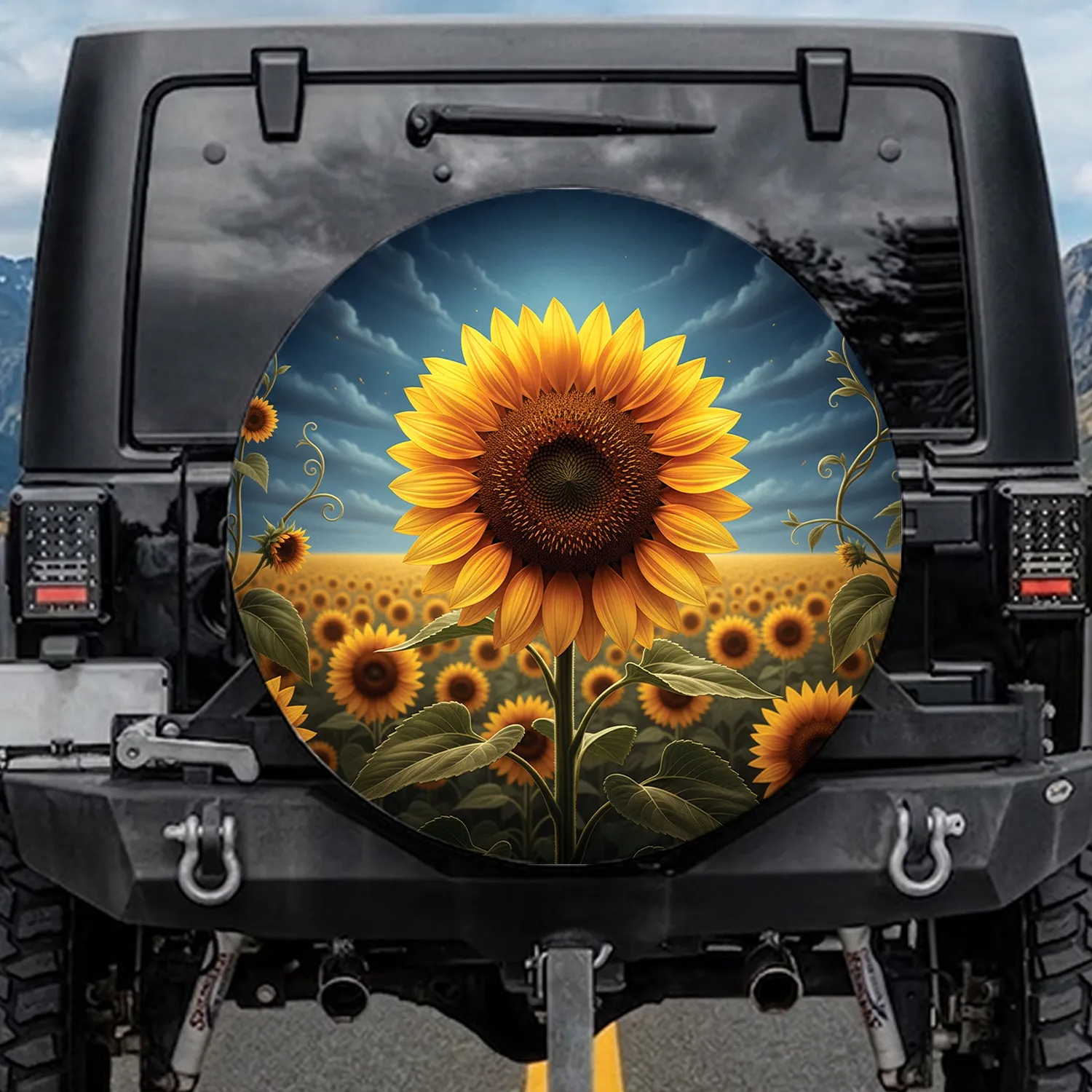 Realistic Field of Sunflowers Twilight Sky - Outdoor Lover Gift Spare Tire Cover - 1