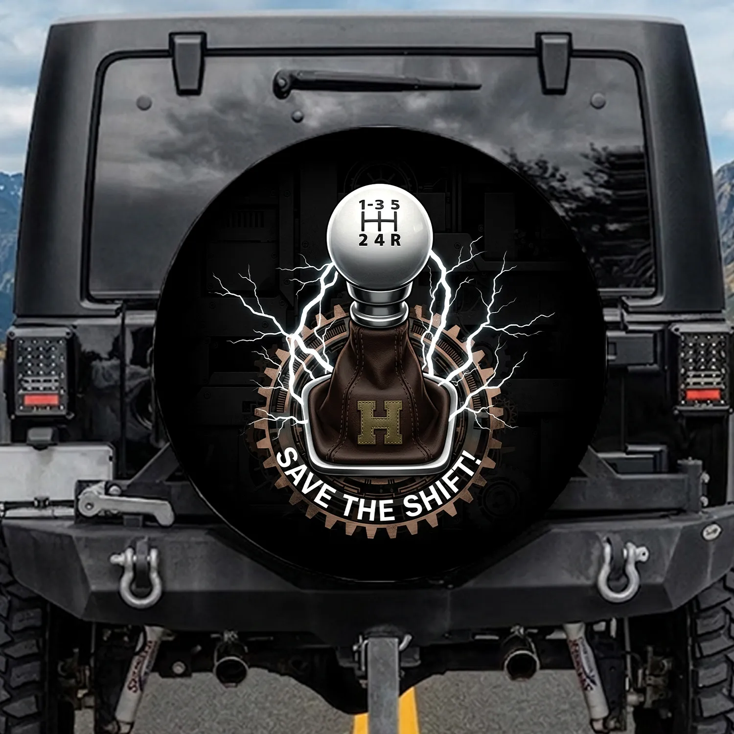 6-Speed Gear Shifter SAVE THE SHIFT! Automotive Lifestyle Gift for Gearheads Spare Tire Cover - 1