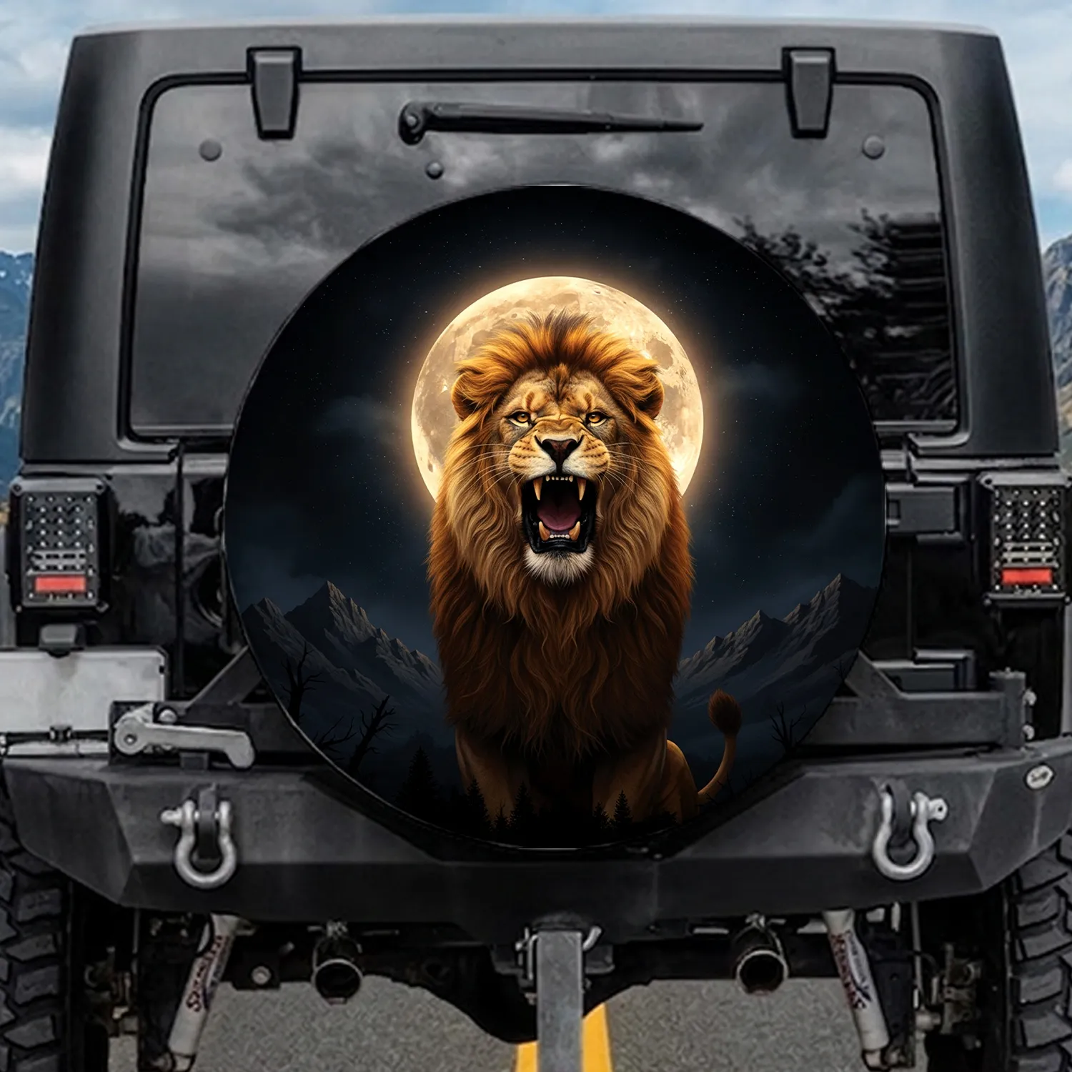 Majestic Roaring Lion Full Moon - Wilderness Decor Gift for Lion Lover Spare Tire Cover - 1