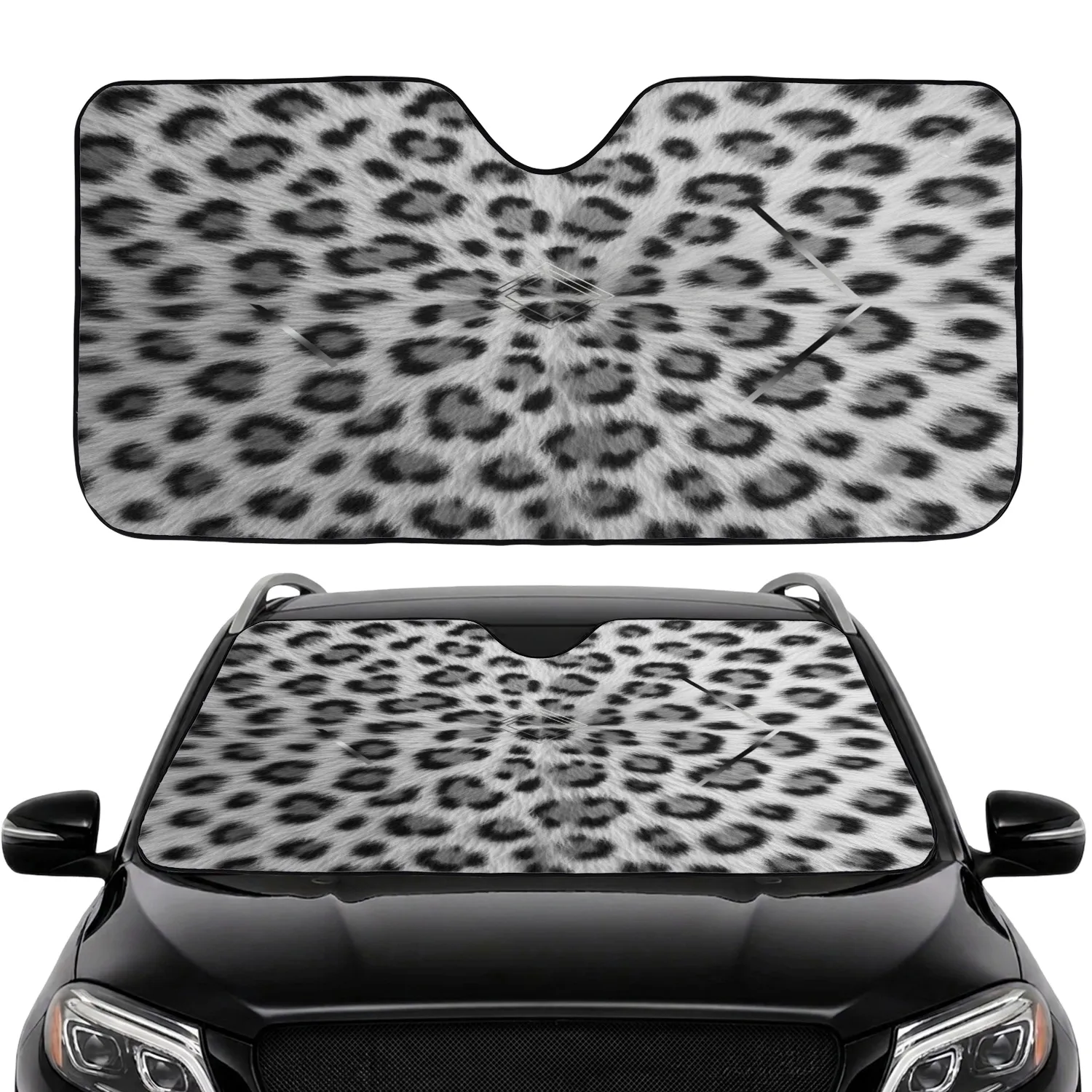 Pristine White Black Snow Leopard Jaguar Fur - Luxury Car Decor Gift Car Sunshade - 1