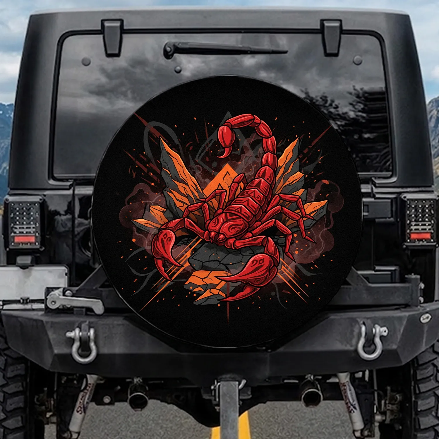 Red Scorpion Tribal Cracked Earth Desert - Vehicle Decor Gift Spare Tire Cover - 1