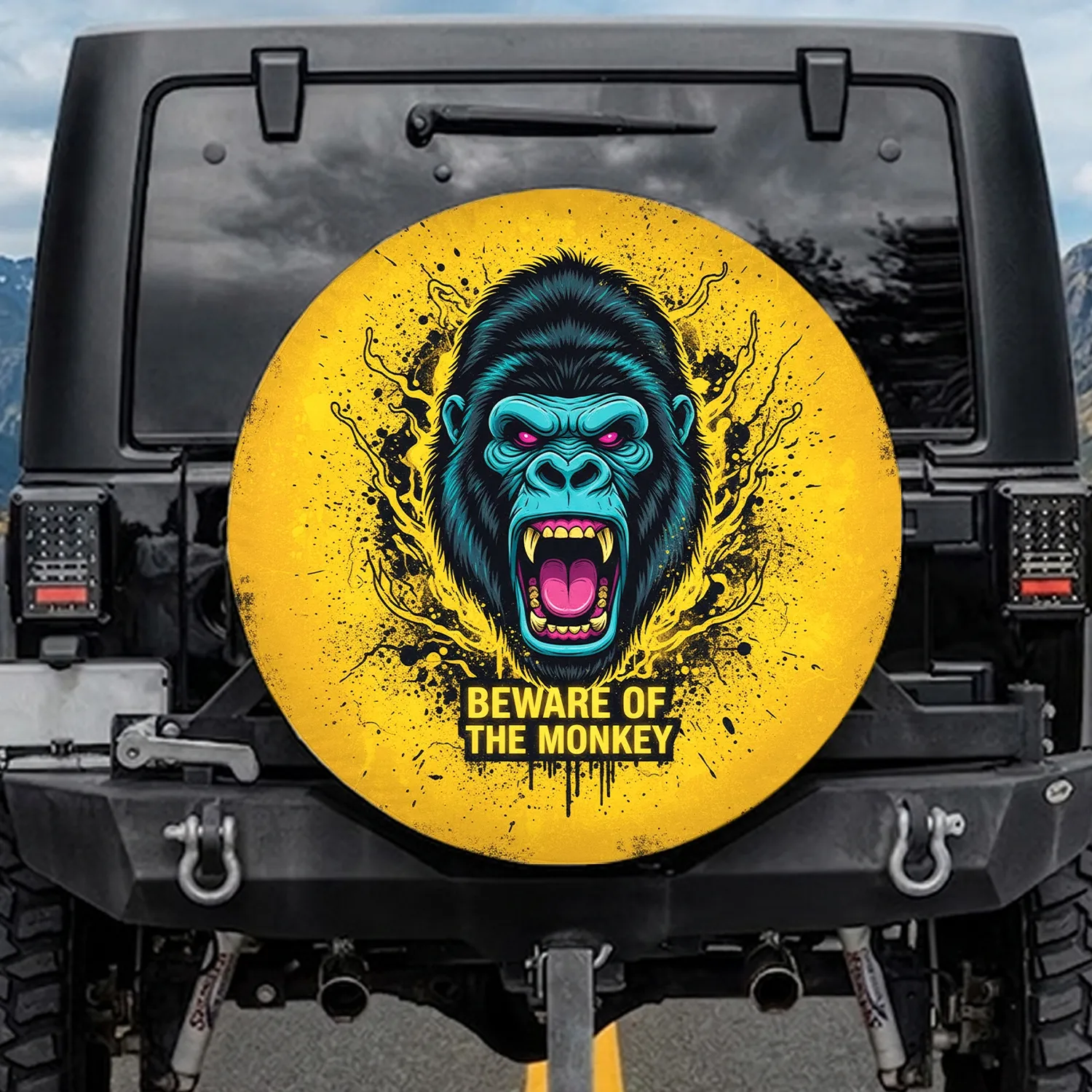 Roaring Gorilla Head 'Beware of the Monkey' - Off-Road Adventure Gear Spare Tire Cover - 1