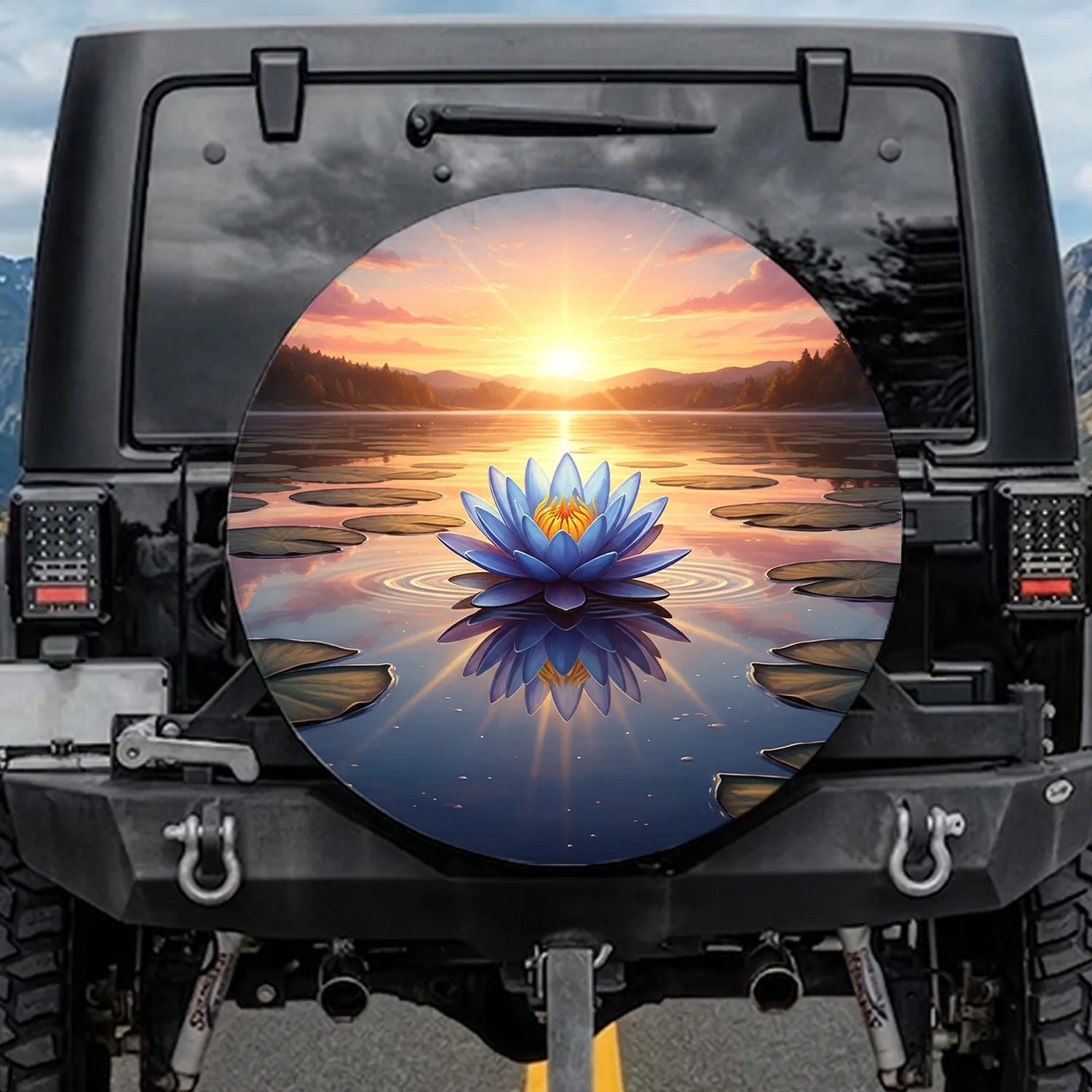 Water Lily Lily Pads Lake Sunset Reflection - Car Decor Gift for Nature Lovers Spare Tire Cover - 1