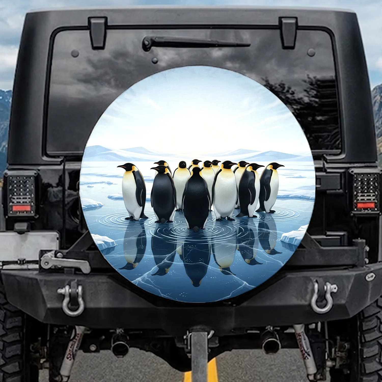 Majestic Emperor Penguins Arctic Ice Water - Wildlife Lover Vehicle Accent Spare Tire Cover - 1