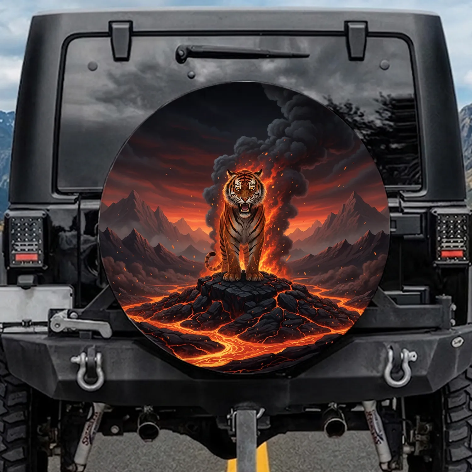Bengal Tiger Volcanic Landscape - Wildlife Lover Gift For Safari Enthusiast Spare Tire Cover - 1