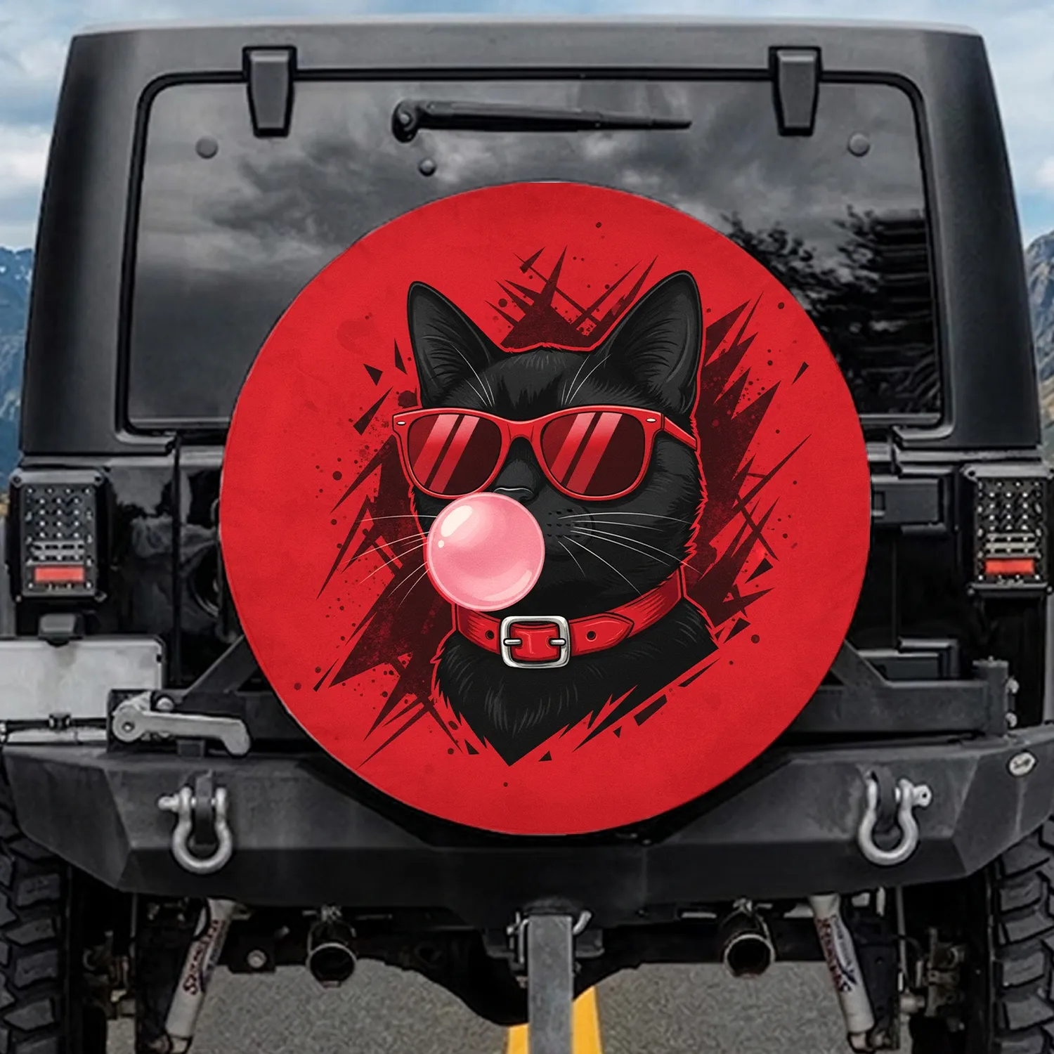 Black Cat Red Sunglasses Bubblegum Bubble - Travel Essentials Cat Lover Gift Spare Tire Cover - 1