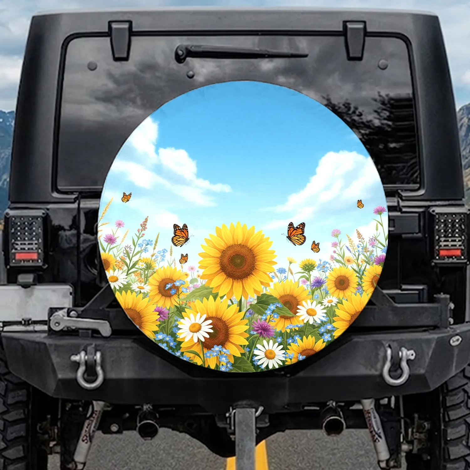 Sunflowers Wildflower Meadow Monarch Butterflies - Outdoor Nature Lover Gift Spare Tire Cover - 1