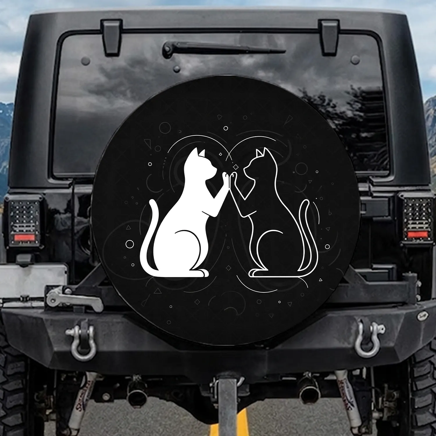 Two White Cats High Five Friendship & Camaraderie - Everyday Cat Lovers Gift Spare Tire Cover - 1
