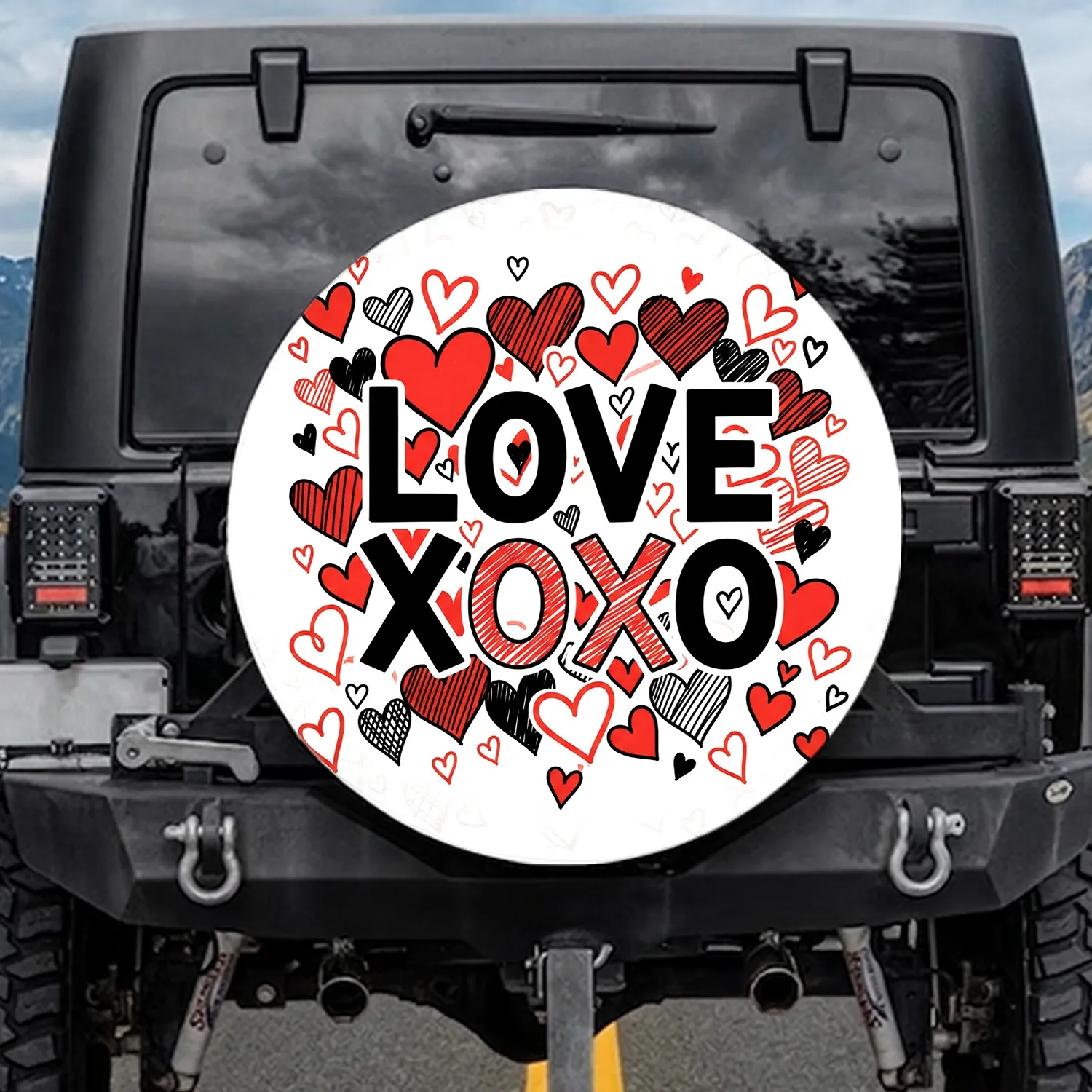 Love XOXO Message Heart Symbols - Valentine's Day Romance Celebration Gift for Couples Spare Tire Cover - 1
