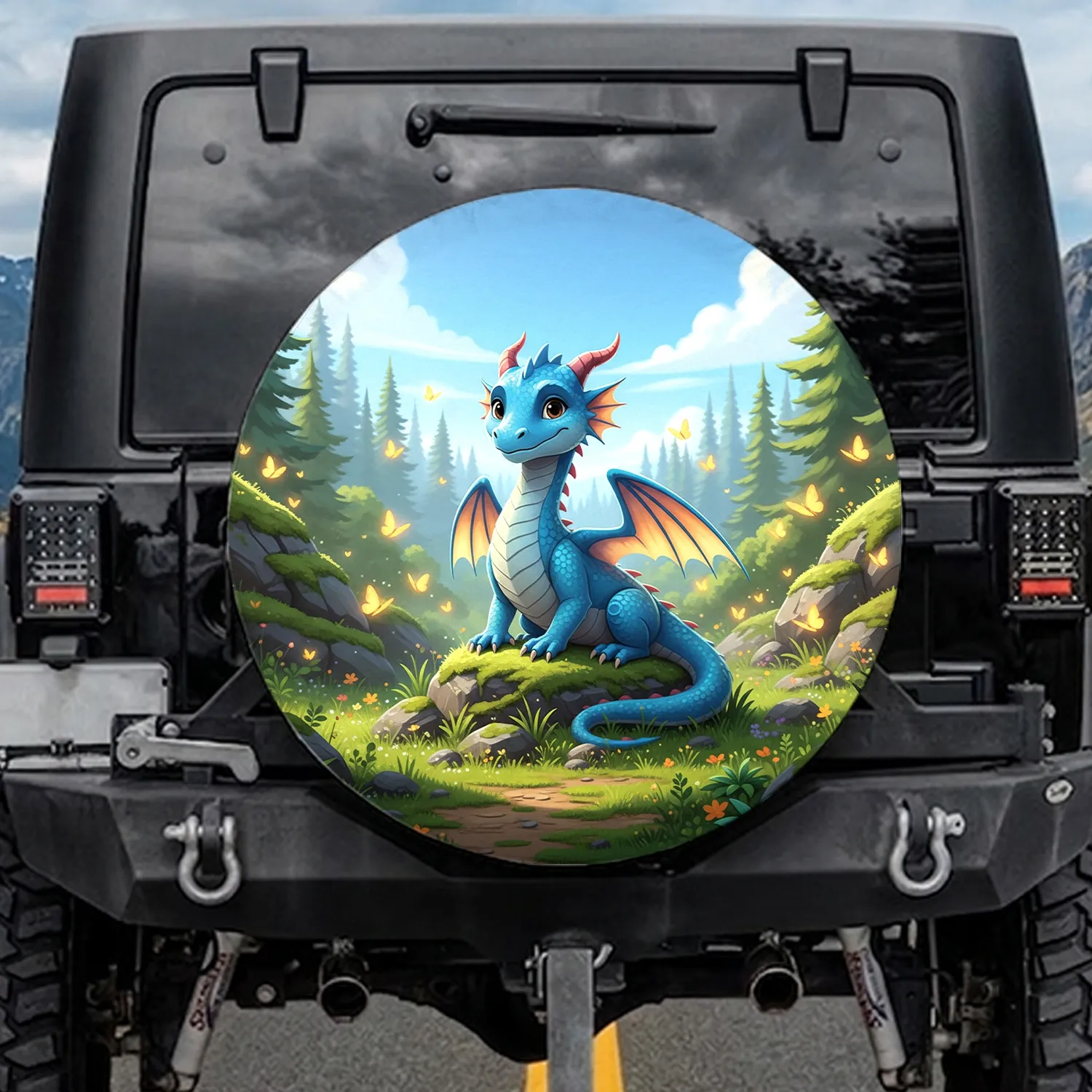 Blue Dragon Moss Rock Forest - Nature Lover Gift for Outdoor Decor Spare Tire Cover - 1