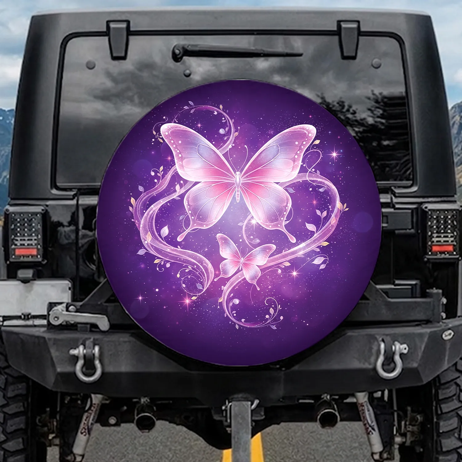Majestic Butterflies Luminous Vines - Nature Lover Car Decor Gift Spare Tire Cover - 1