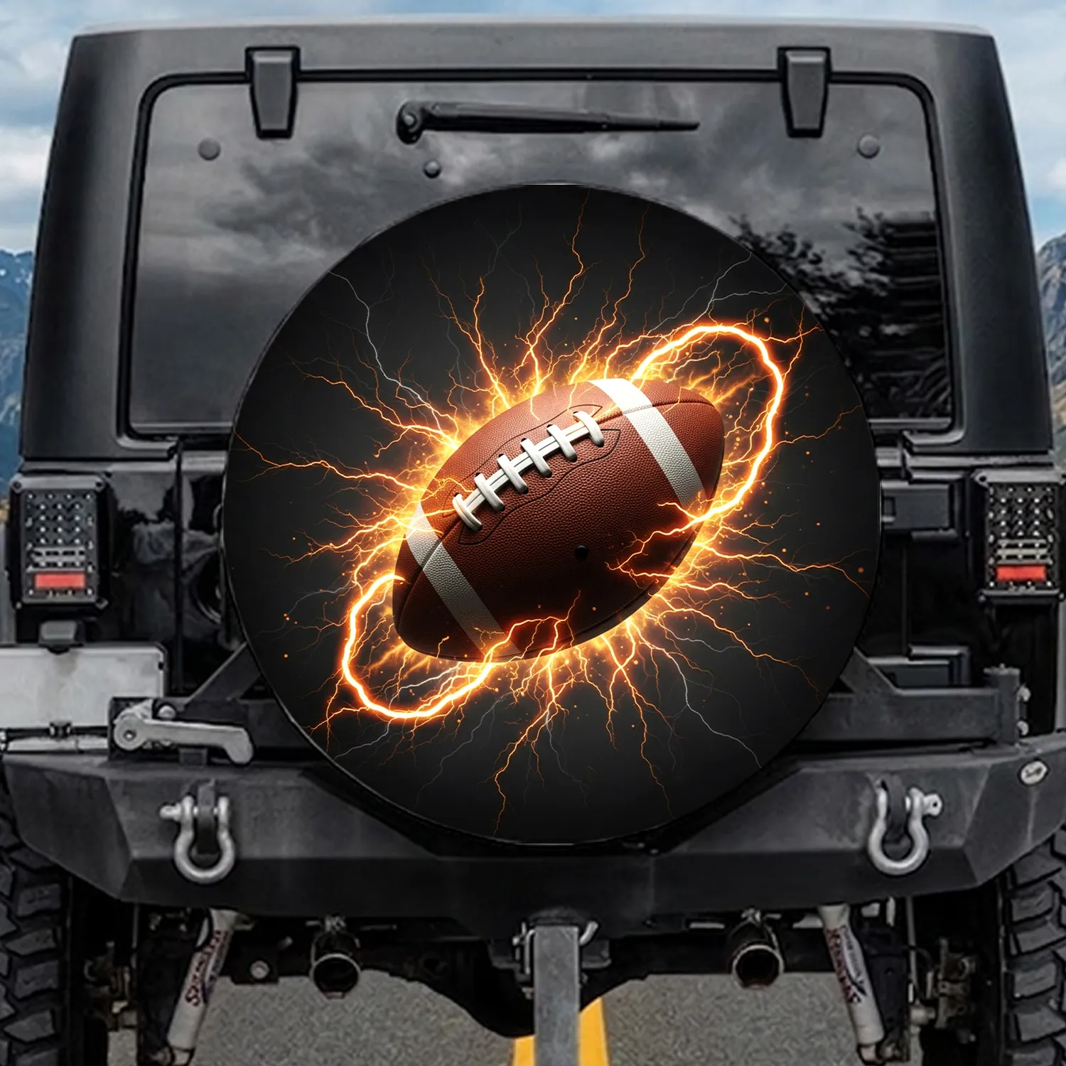 American Football Lightning Bolts - Tailgating Accessory for Sports Fans Spare Tire Cover - 1