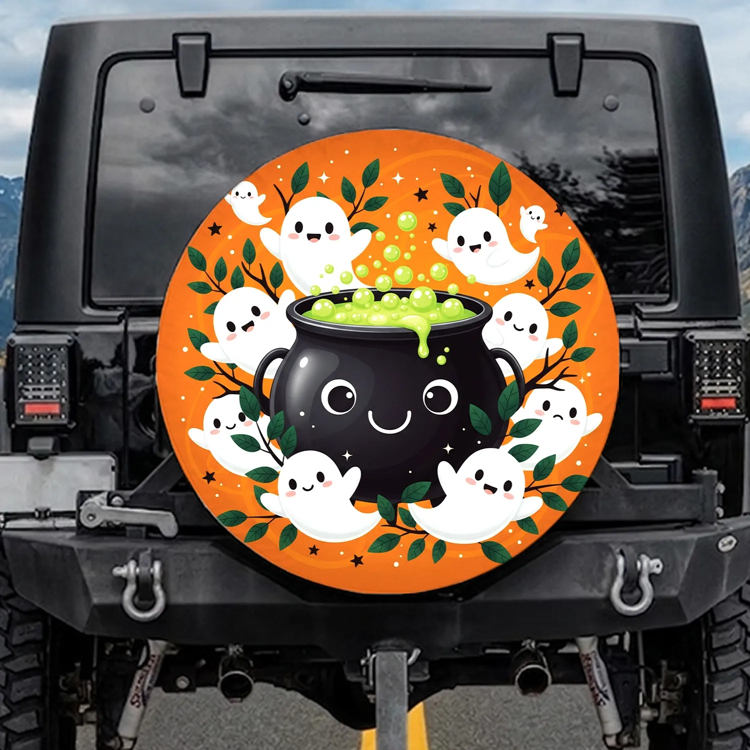 Cauldron Ghosts Bubbling Potion - Halloween Season Gift Spare Tire Cover - 1