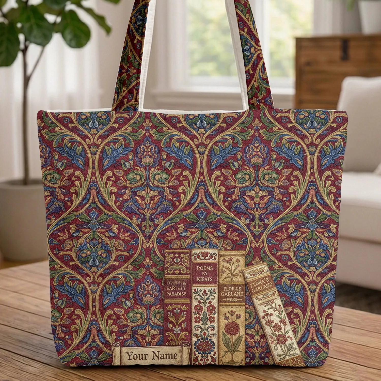 Ornate Antique Books Vines Personalized - Everyday Carry Gift for Readers Quilted Tote Bag - 1