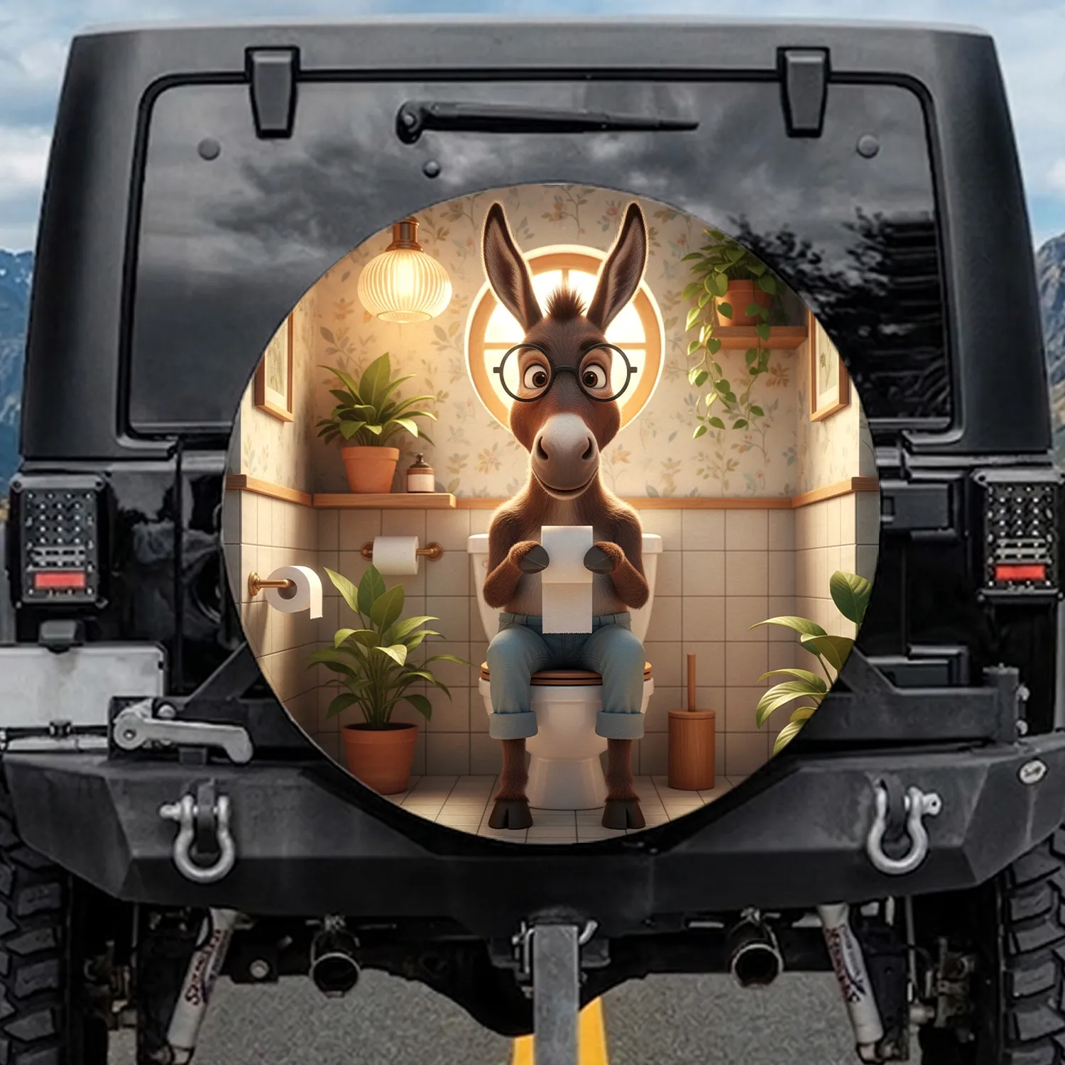 Donkey On Toilet Spectacles Toilet Paper - Funny Car Decor Gift for Animal Lover Spare Tire Cover - 1