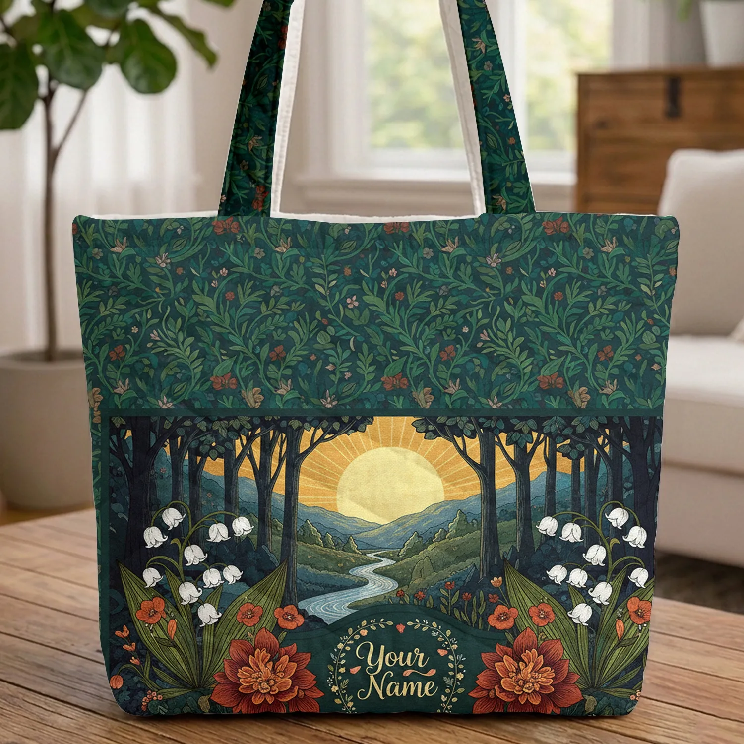 Floral Wreath Name Lily of the Valley Orange Red Flora Enchanted Moon - Everyday Carry Gift Quilted Tote Bag - 1