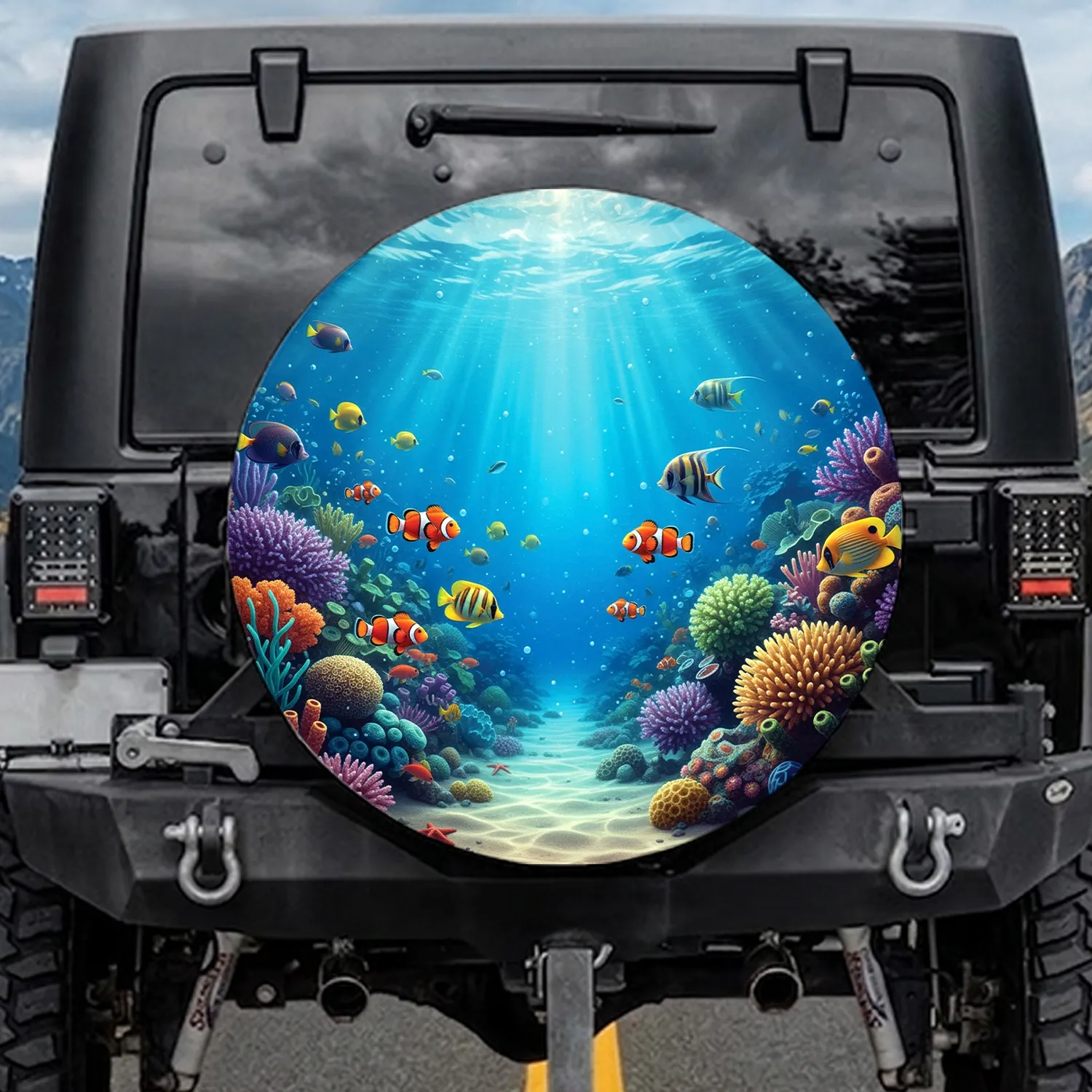 Vibrant Coral Reef Clownfish Yellow Tang Starfish Marine Life Gift Spare Tire Cover - 1