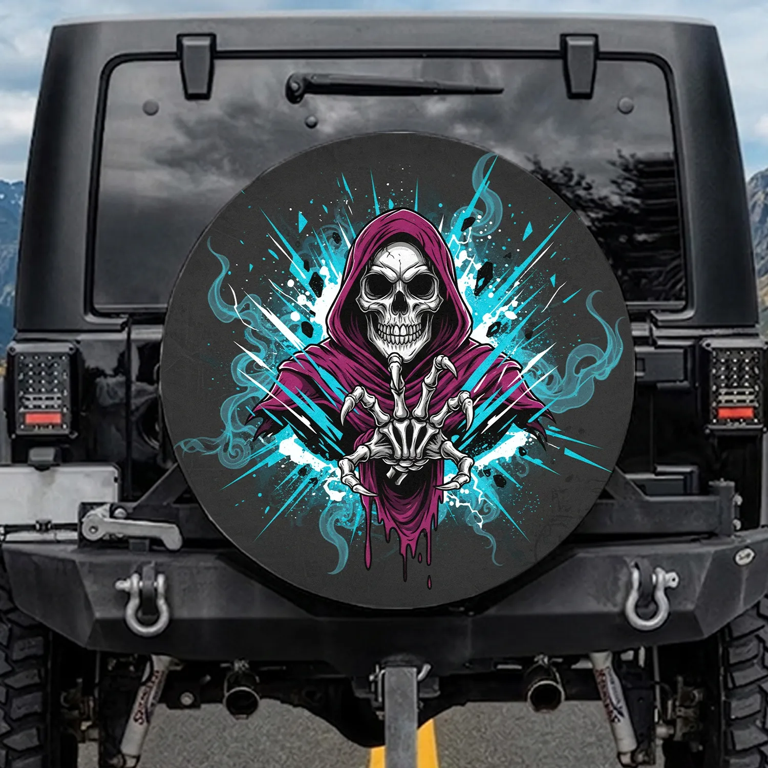 Grinning Skull Skeletal Hand Hooded Cloak - Gothic Decor Gift for Dark Fantasy Fans Spare Tire Cover - 1