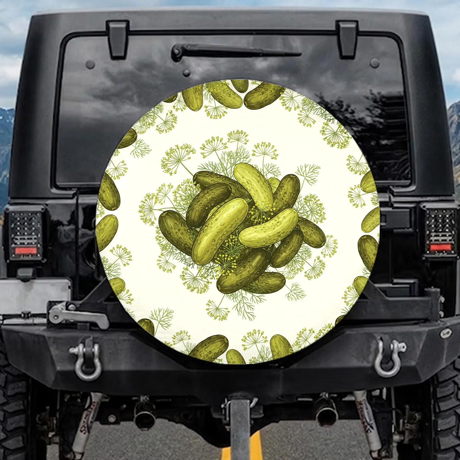 Organic Gherkin Pickles Dill Flowers Farmhouse Kitchen Decor Pickle Lover Gift Spare Tire Cover - 1