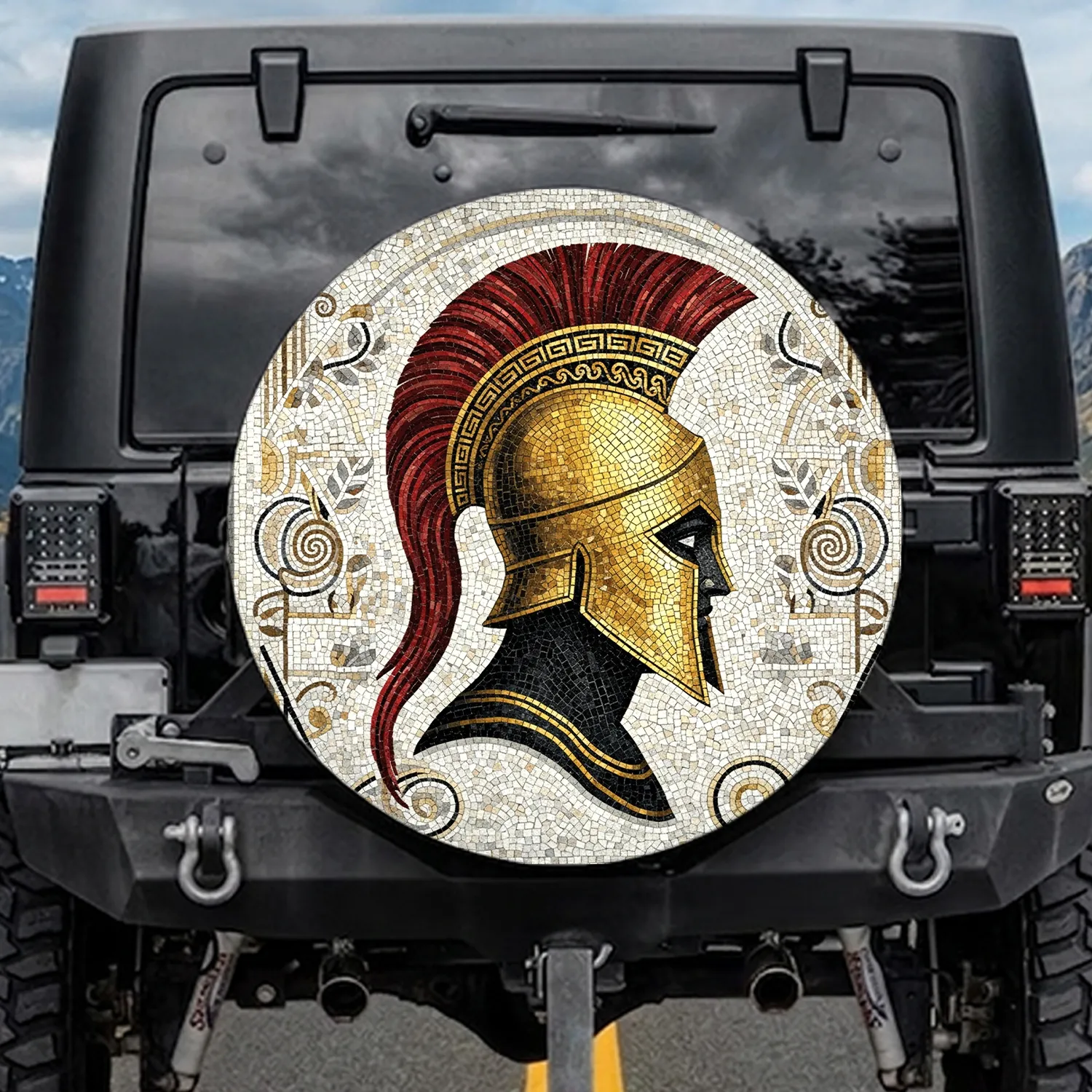 Spartan Warrior Corinthian Helmet Red Plume - History Lover Car Decor Gift Spare Tire Cover - 1
